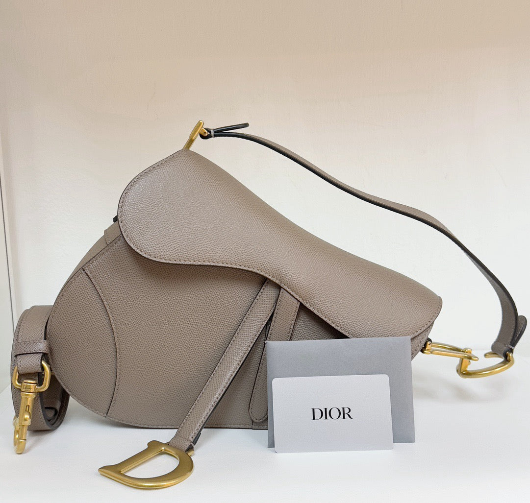 Christian Dior Saddle Bag With Strap Warm Taupe Grained Calfskin 2023 year