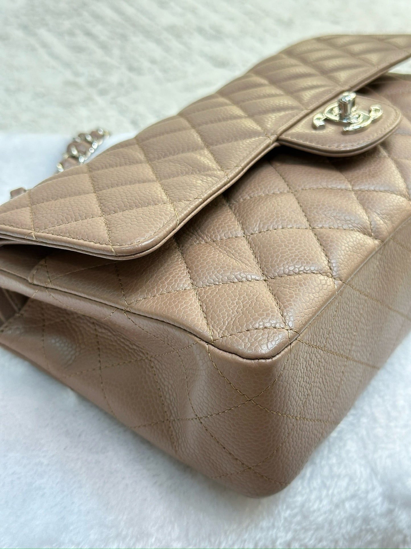 Chanel Medium Classic Caviar Double Flap Taupe SHW