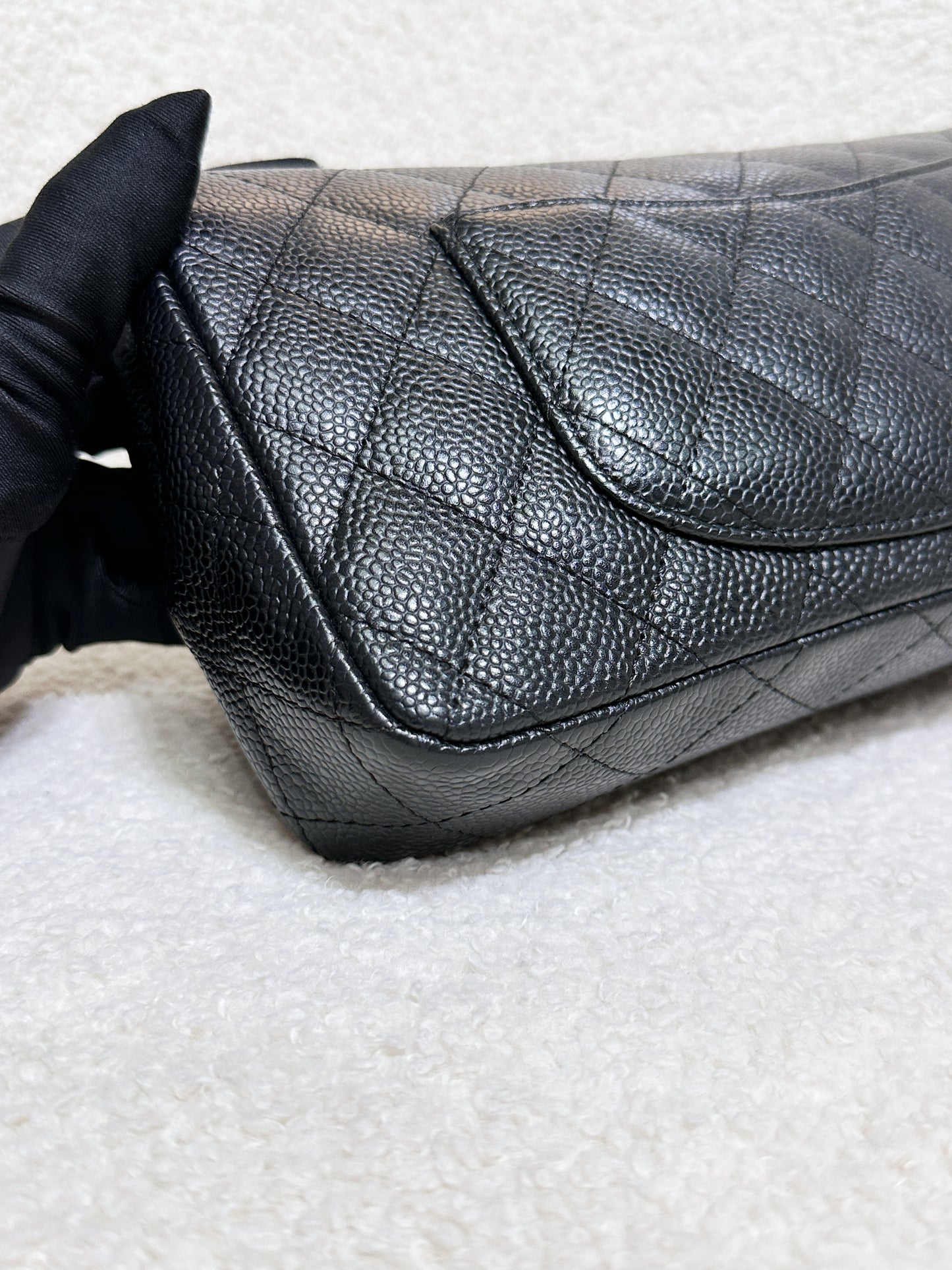 Chanel 24K Gold Caviar East West Flap Bag Black GHW 1273 holo card