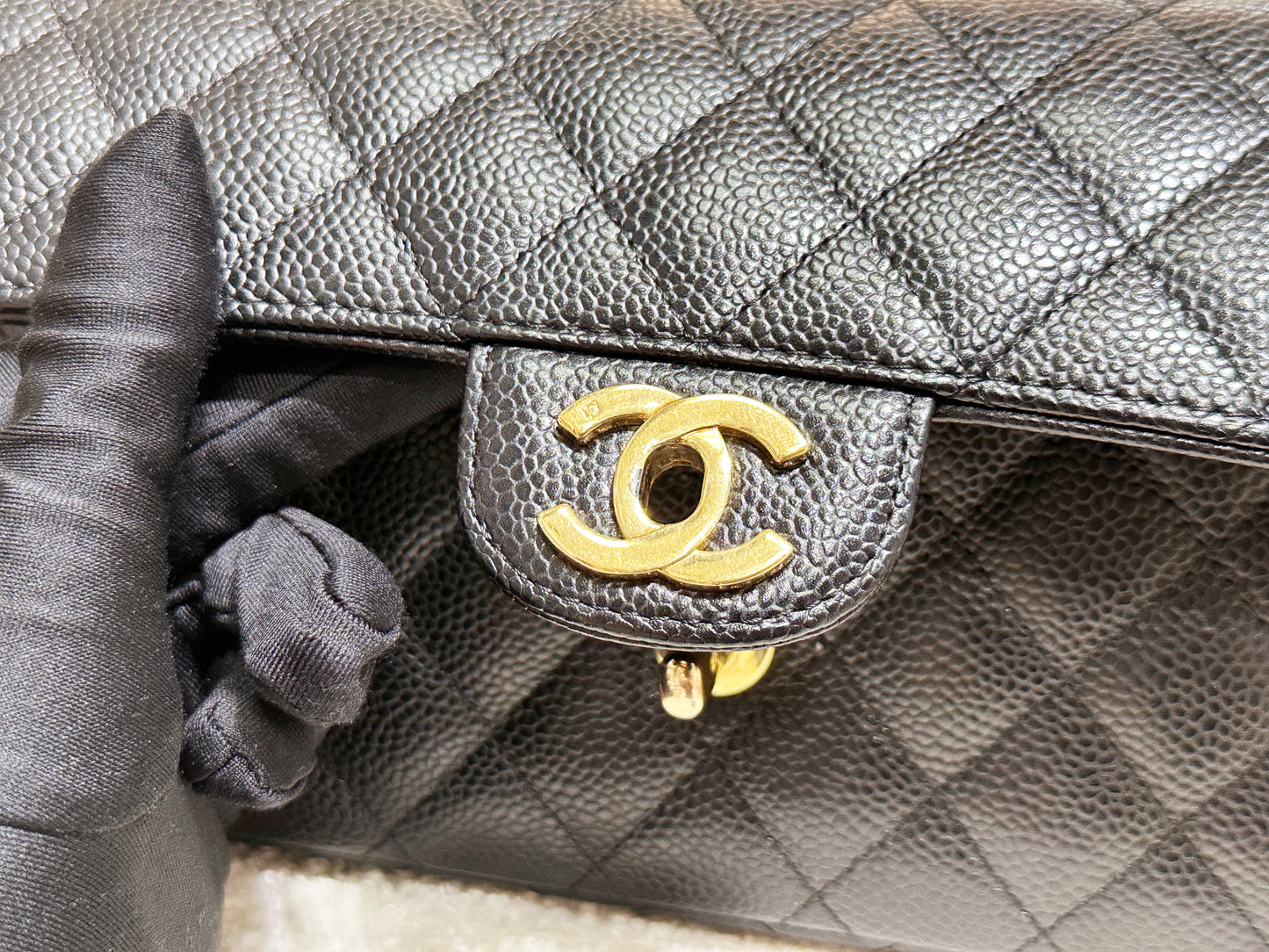 Chanel 24K Gold Caviar East West Flap Bag Black GHW 1273 holo card