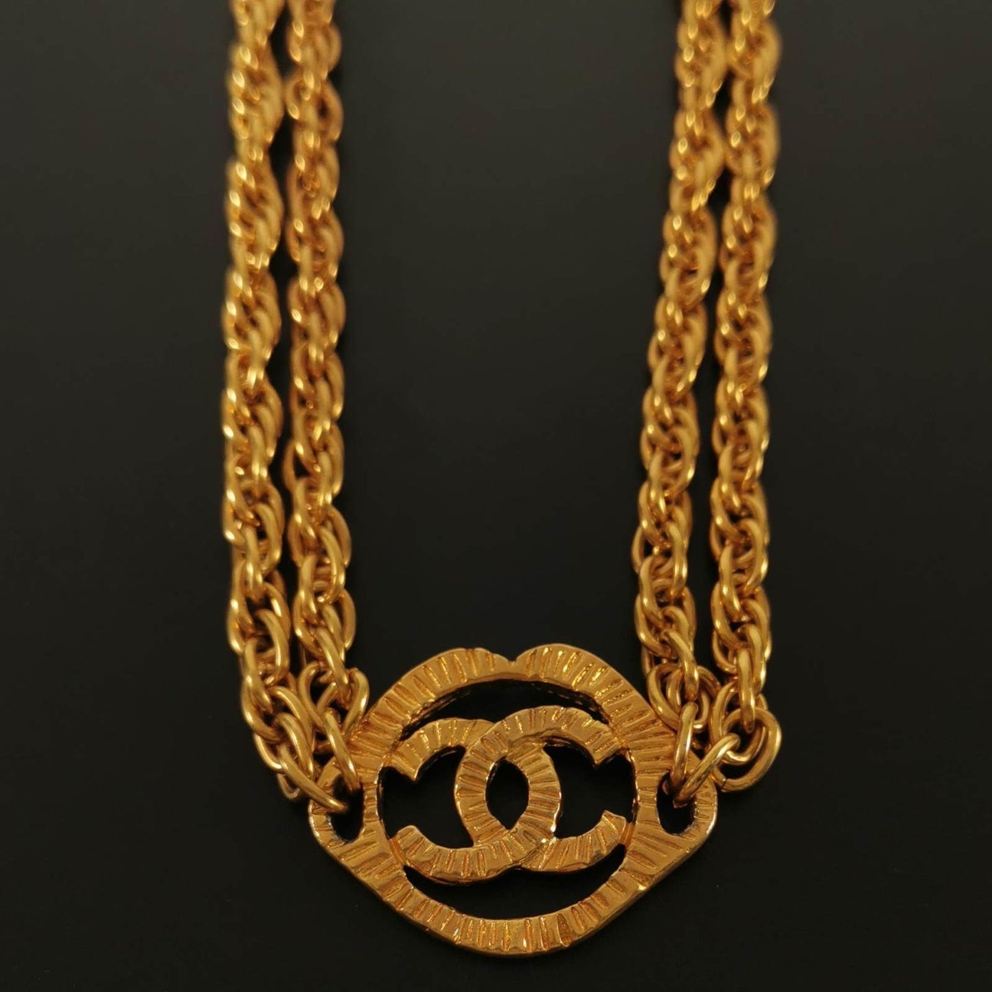 Pre-order 1970s Chanel Gold Toned Double Chain CC Charm Necklace