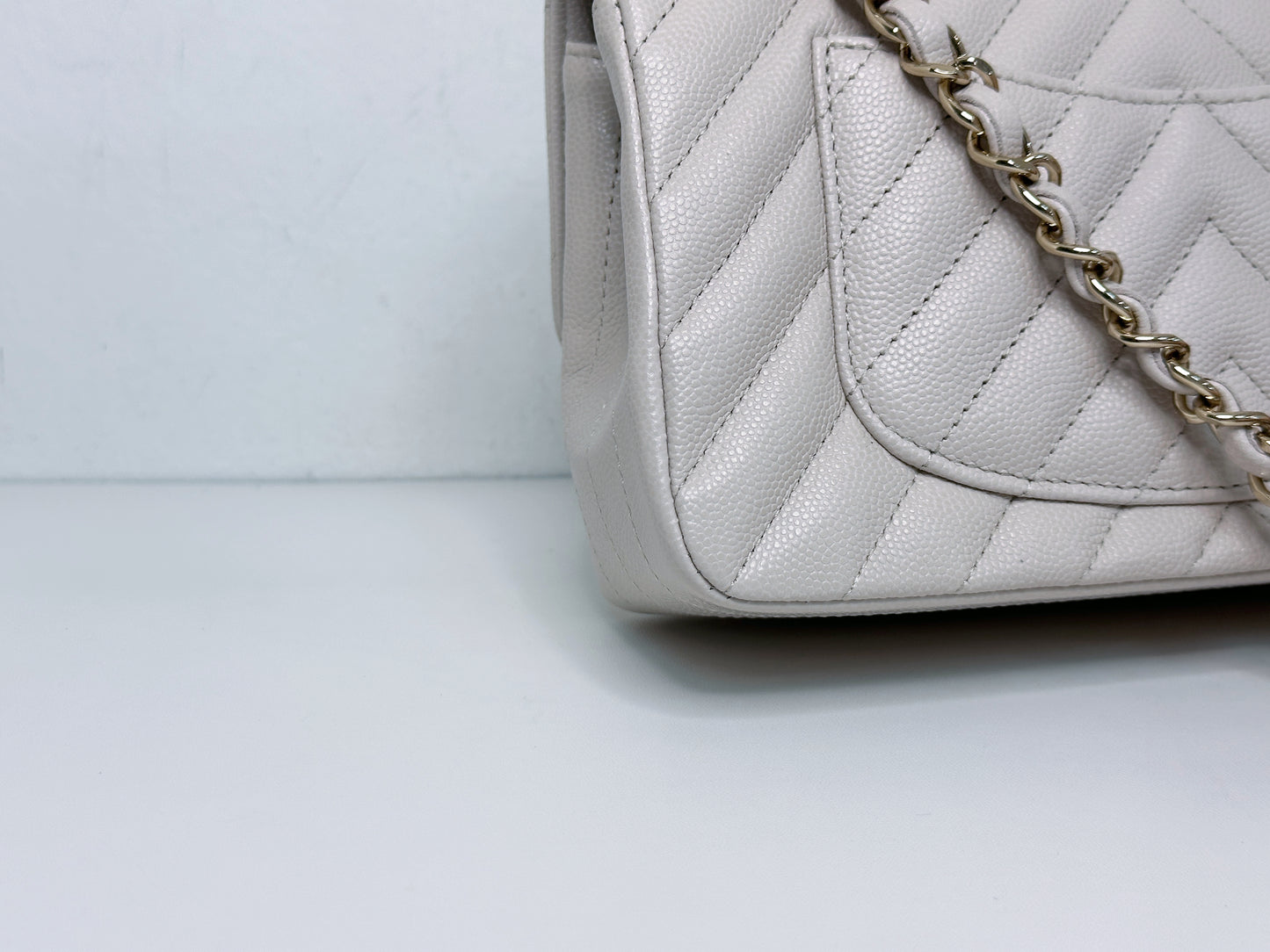 Chanel Mini Rectangle Chevron Blush Hue Light Beige Flap Bag LGHW