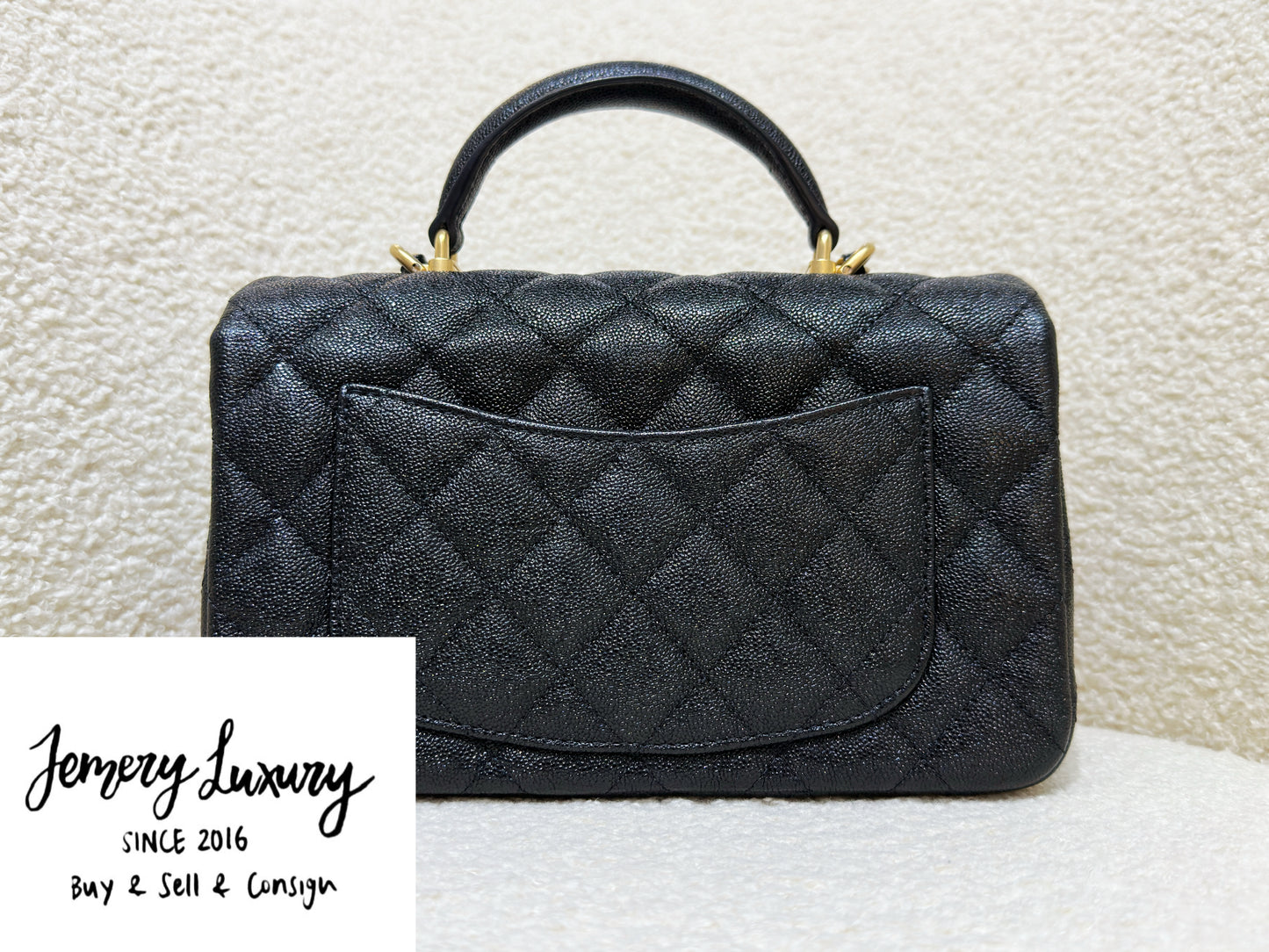 Chanel Mini Rectangular Top Handle Flap Bag Black Caviar GHW 3126 holo card