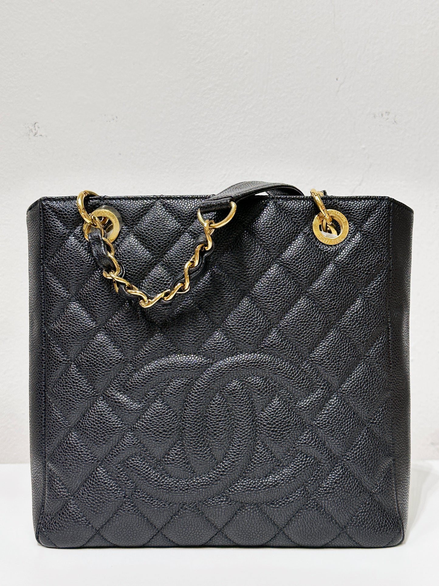Chanel Caviar Quilted Petit Shopping Tote PST Black GHW 1602 holo card