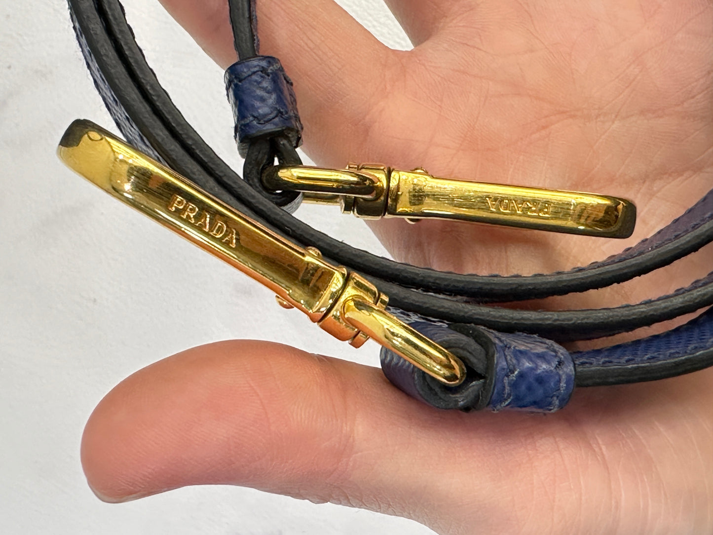 Prada Blue Saffiano Cuir Leather Double Handle