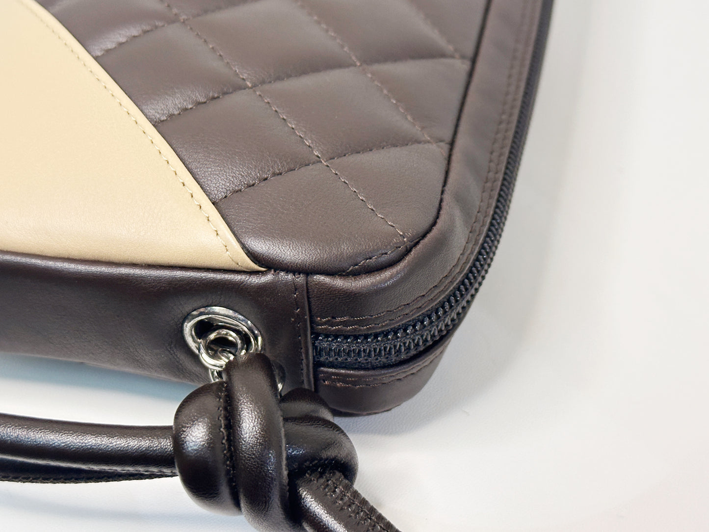 Chanel Calfskin Quilted Cambon Pochette Dark Brown 928 holo card