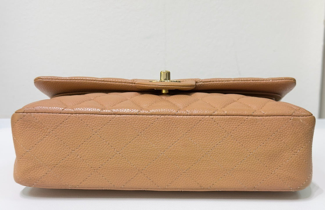 Chanel Medium Caviar Quilted Double Flap Beige Bag 258315 Holo Card
