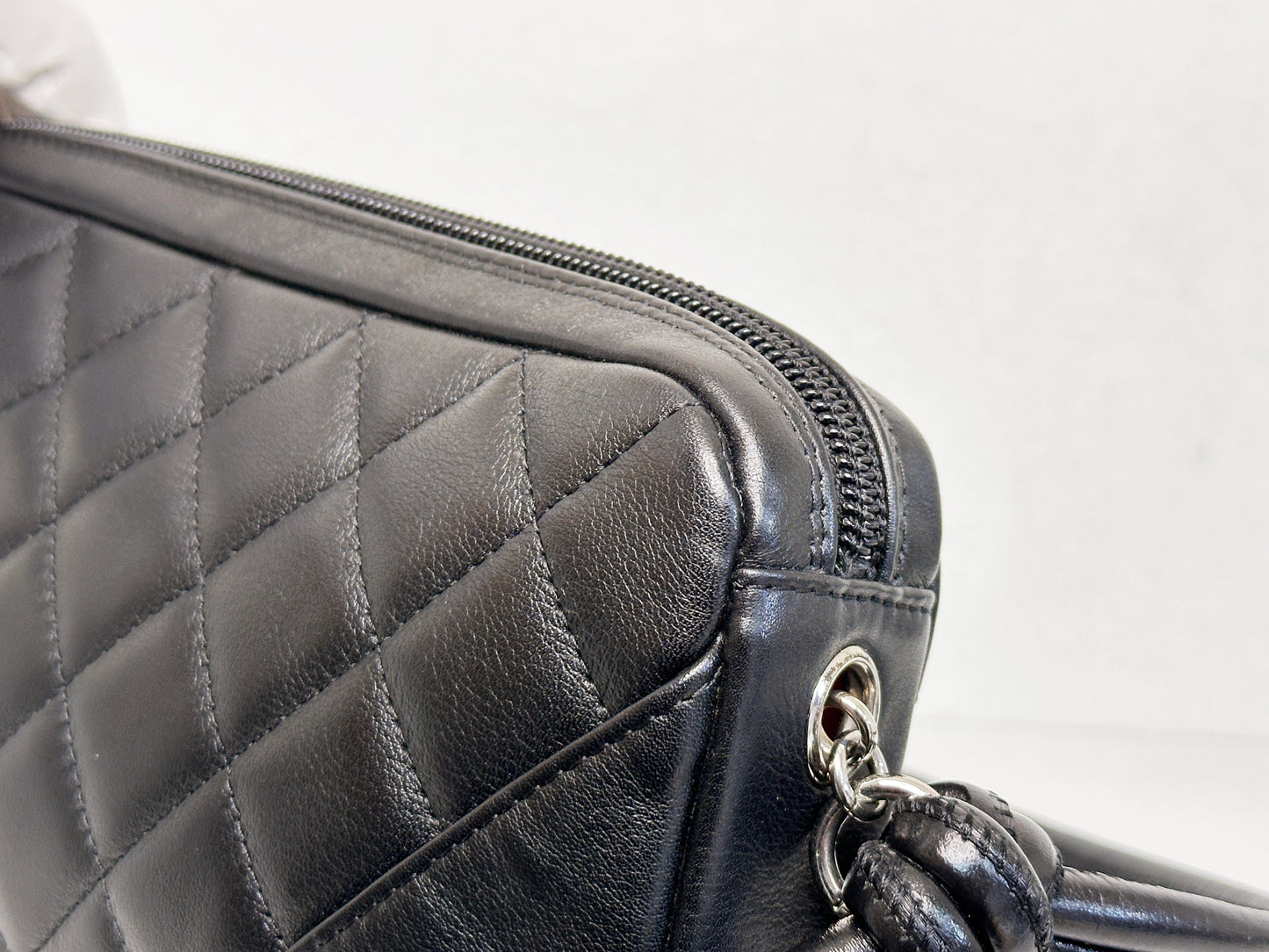 Chanel Calfskin Quilted Cambon Pochette Black White 92 holo card