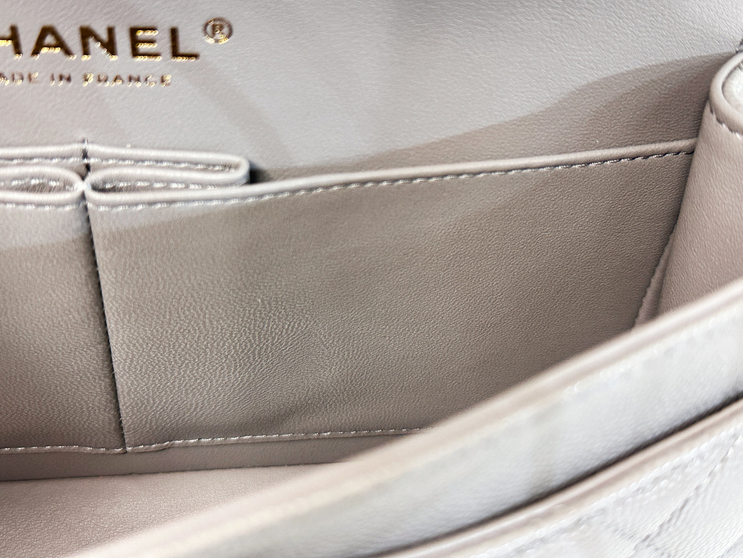 Chanel Small Caviar Quilted Double Flap Bag Grey LGHW EK81 microchip