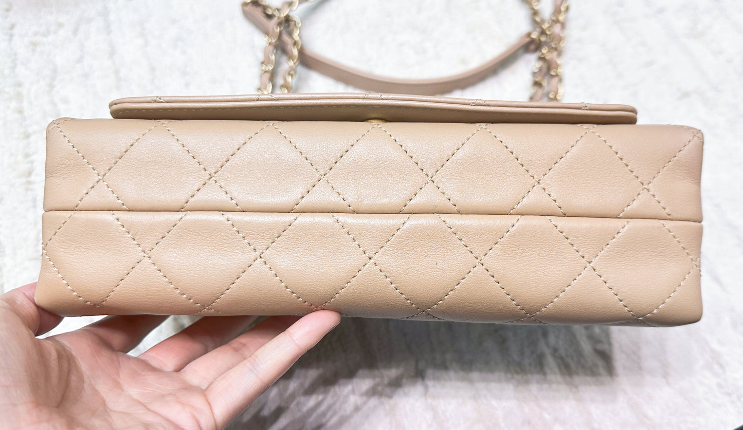 Chanel Engraved Flap Dark Beige Lambskin Gold Hardware