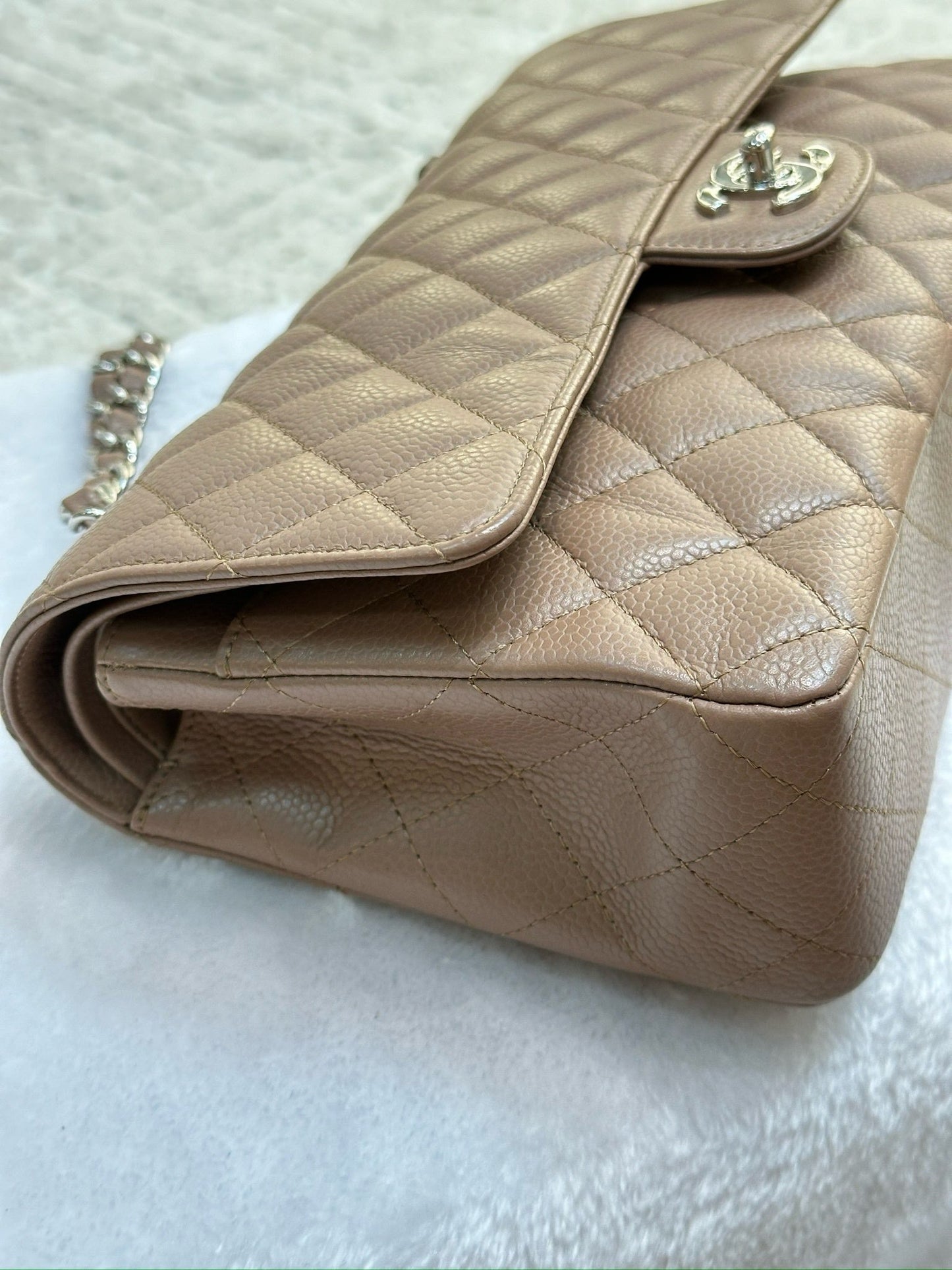 Chanel Medium Classic Caviar Double Flap Taupe SHW