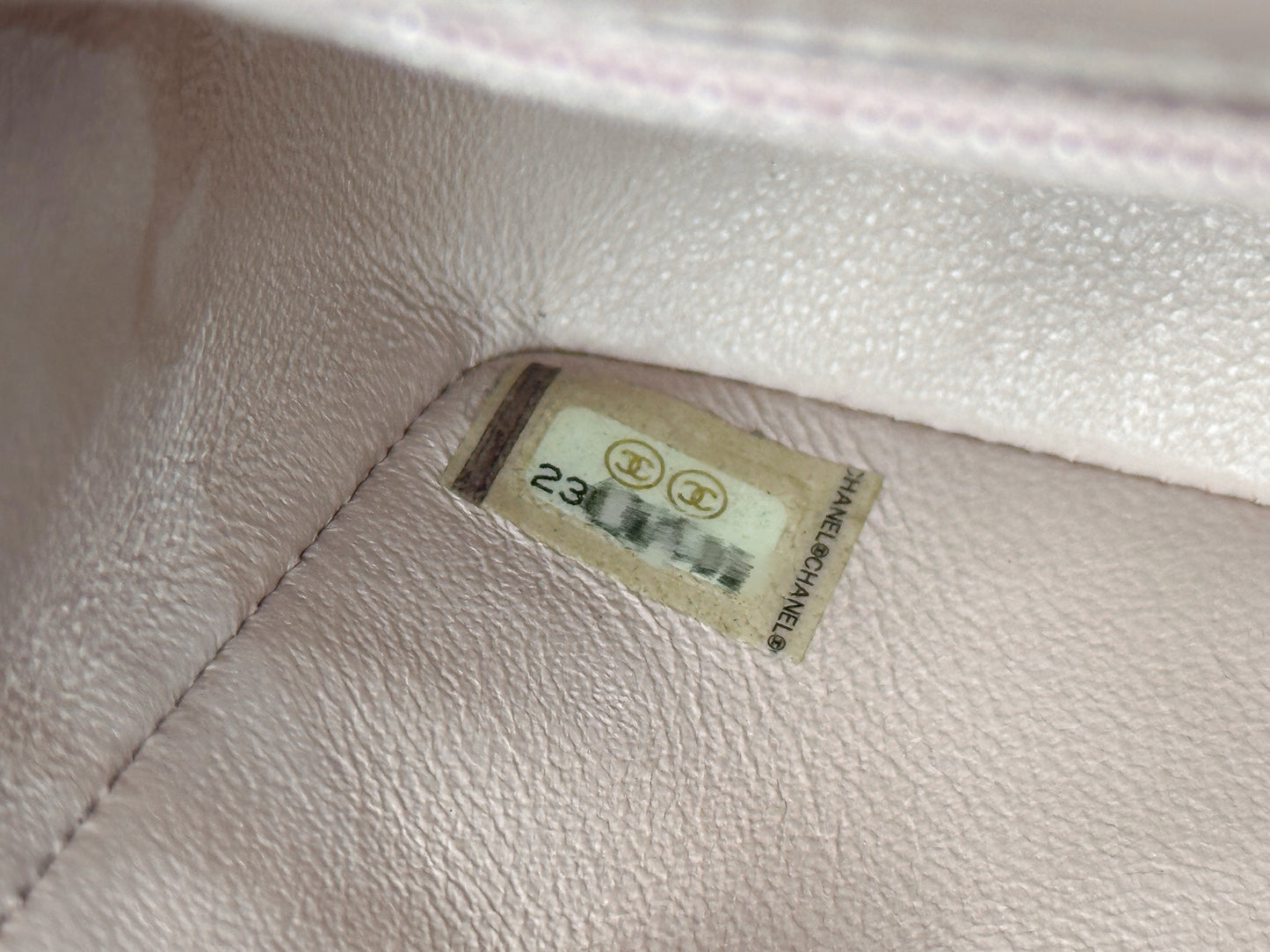 Chanel Classic Mini Rectangular 17C Light Pink Chevron Calfskin with brushed gold hardware 2383 holo card
