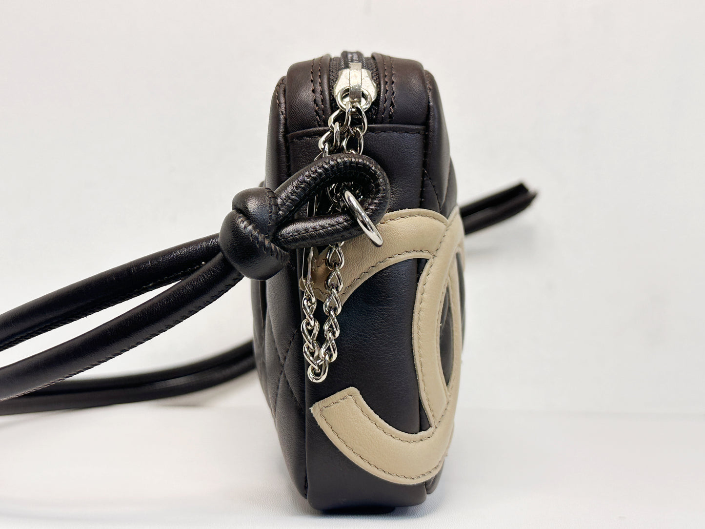 Chanel Calfskin Quilted Cambon Pochette Dark Brown 928 holo card