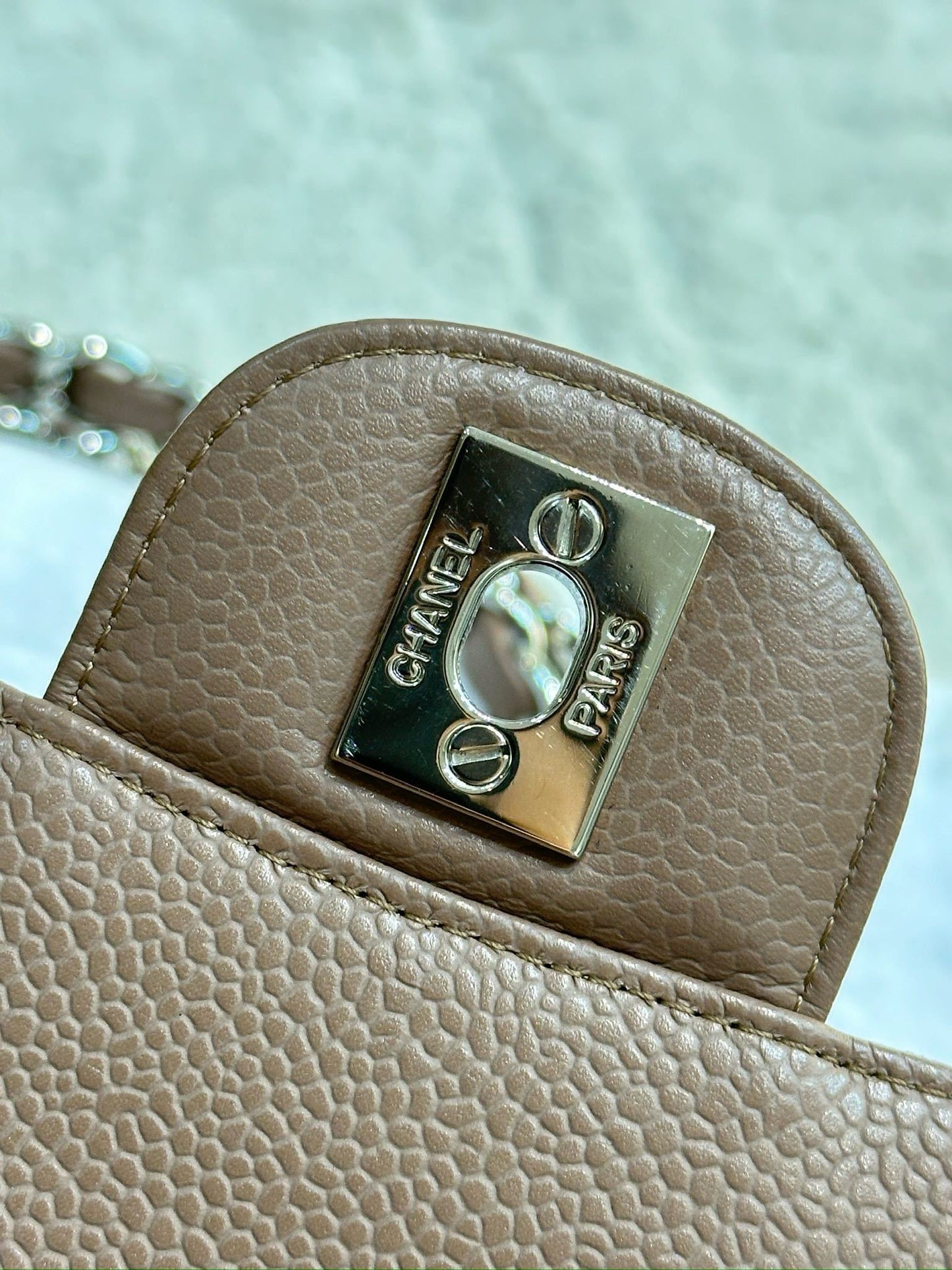 Chanel Medium Classic Caviar Double Flap Taupe SHW