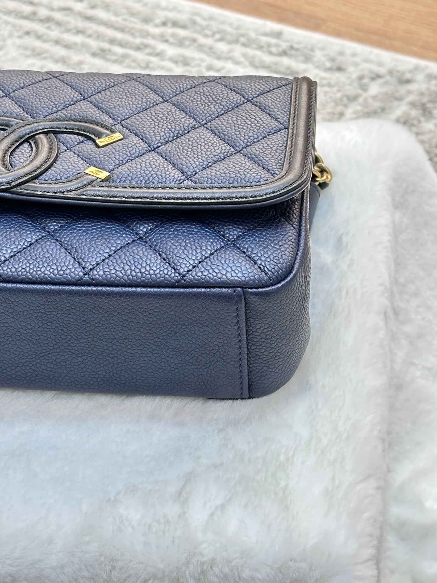 Chanel Caviar Quilted Small CC Filigree Flap Navy Black