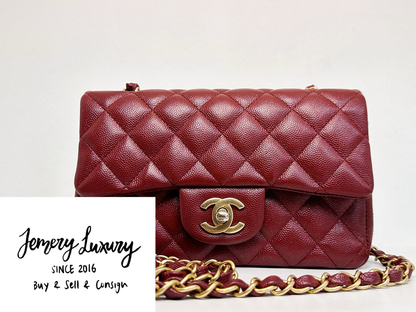 Chanel 18C Timeless Classic Caviar Mini Rectangular Flap Iridescent Maroon 2515 holo card