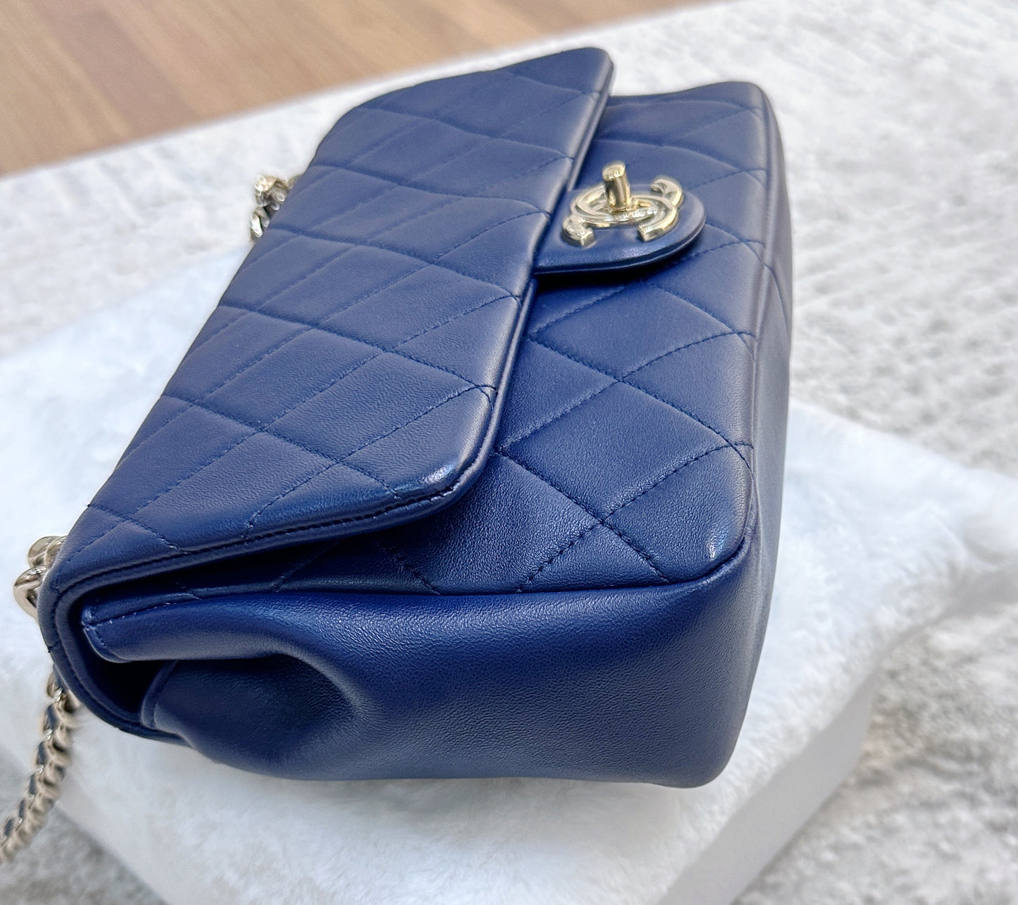 Chanel Blue Quilted Small Resin Elegant Chain Flap Bag