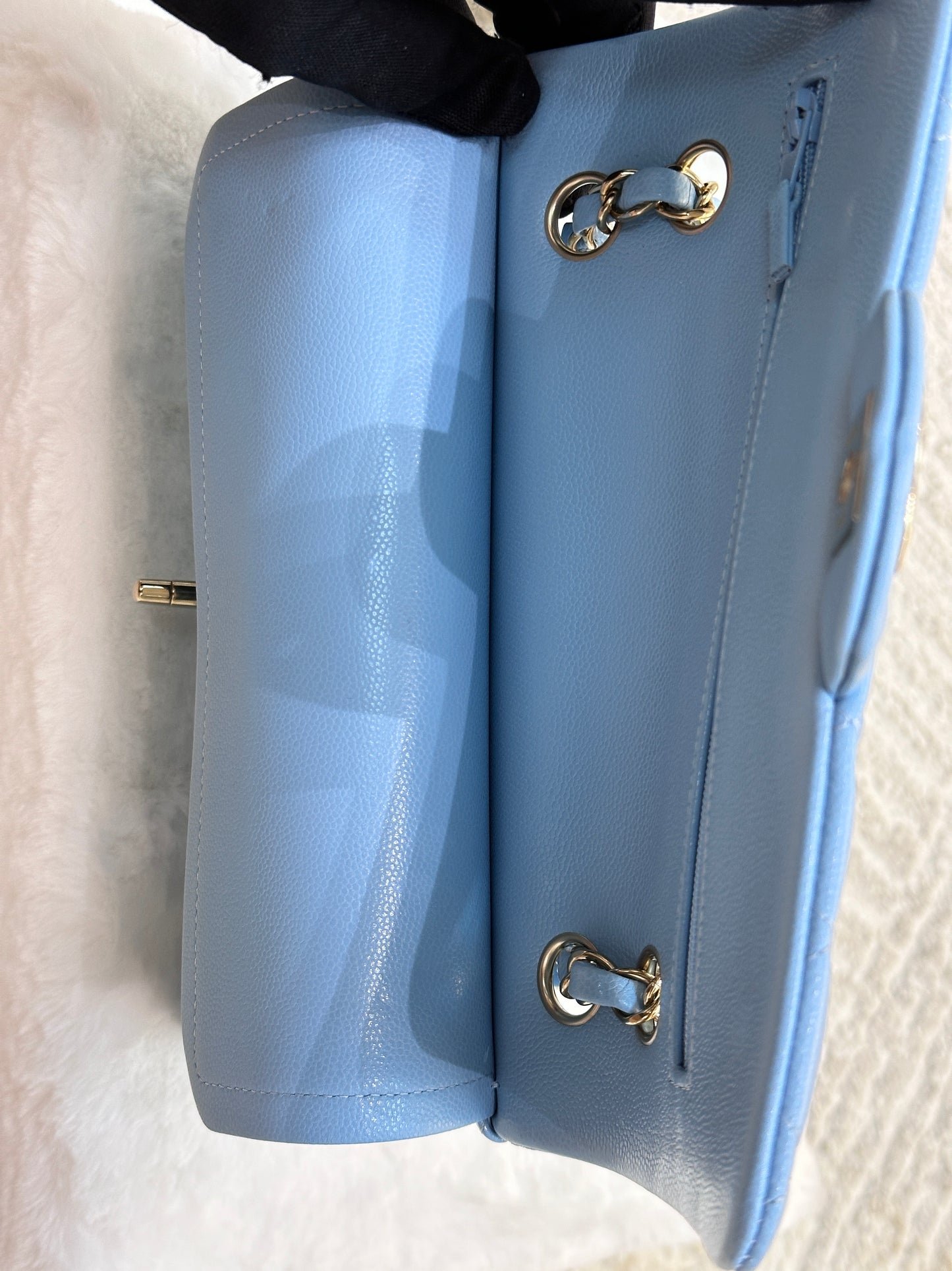 Chanel Small Classic Flap Ligth Blue Caviar Light Gold Hardware