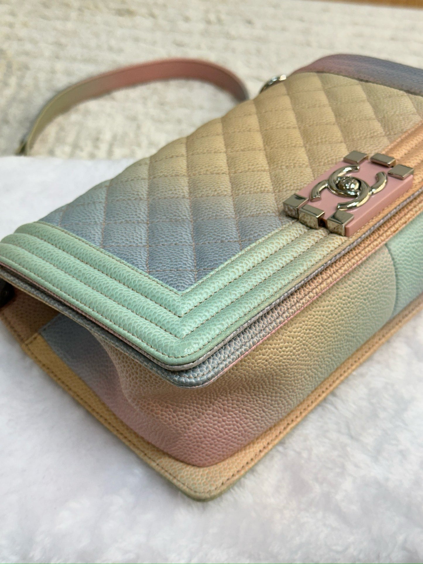 Chanel Medium Caviar Quilted Rainbow LeBoy Flap Pink Multicolor