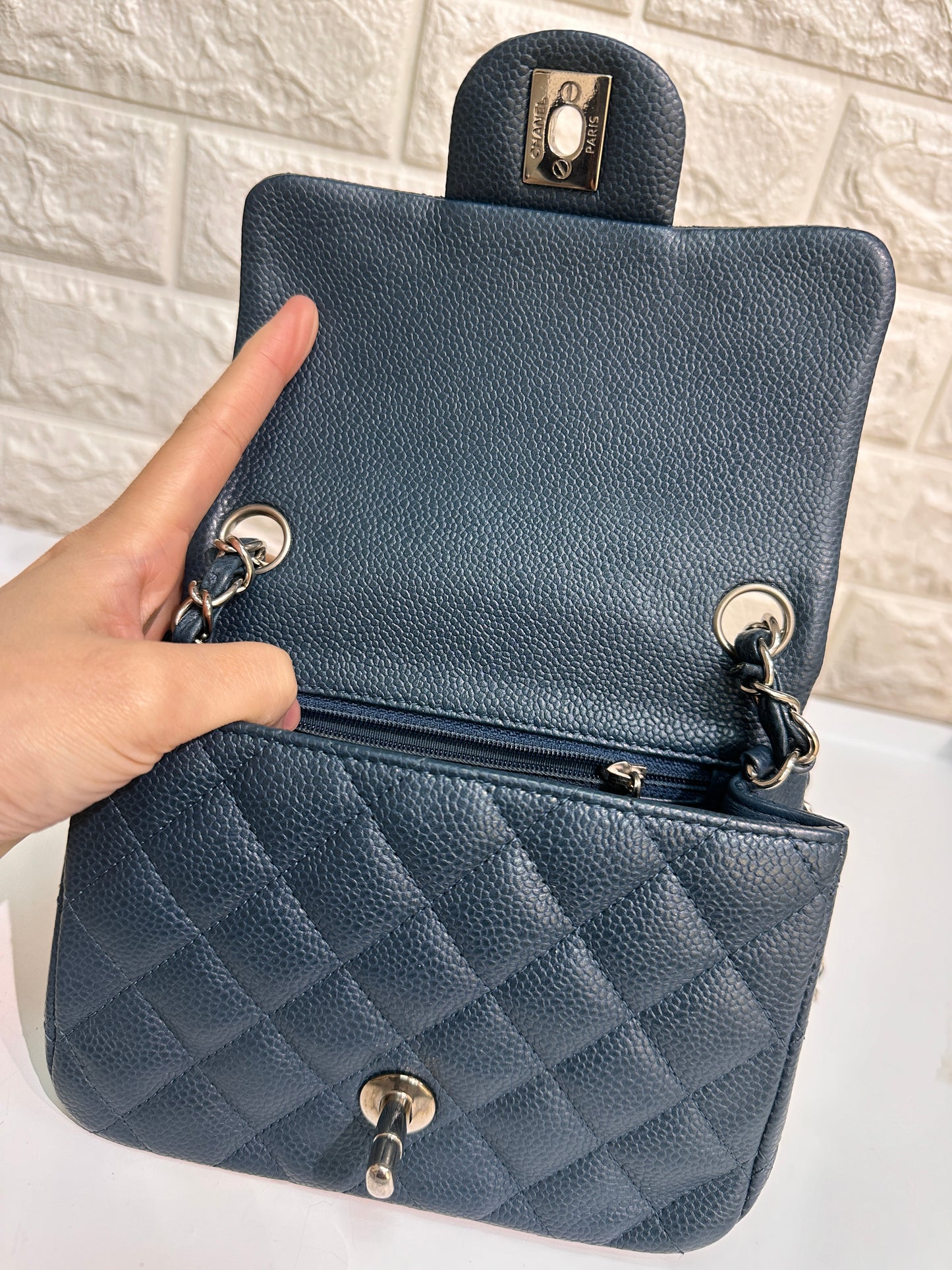 Chanel Classic Square Mini Flap in Blue Caviar and SHW