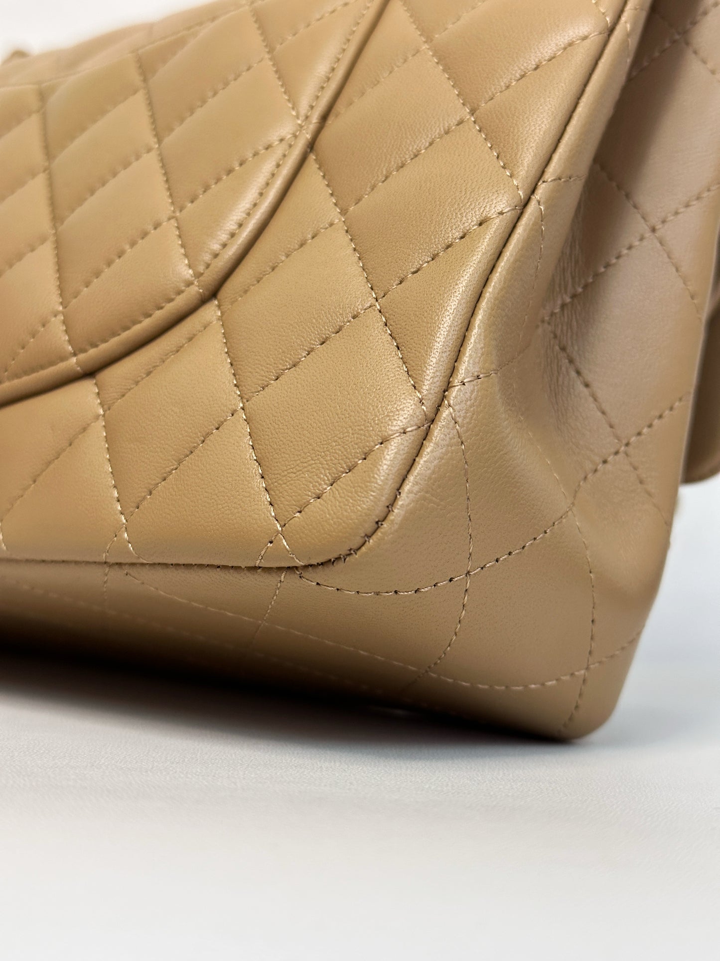 Chanel 22B Lambskin Classic Quilted Double Flap Medium LGHW Dark beige HH9G microchip
