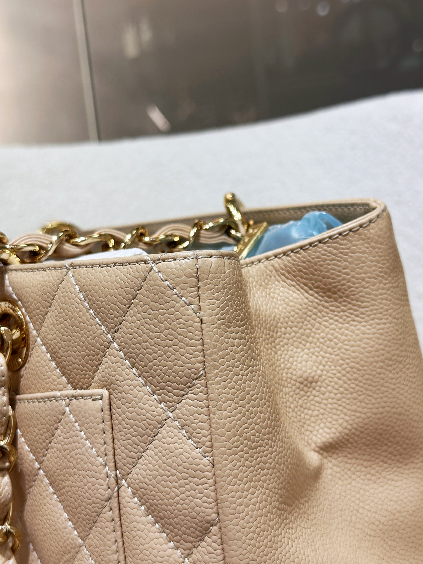 Chanel Caviar Grand Shopping Tote GST Beige GHW 1700 holo card