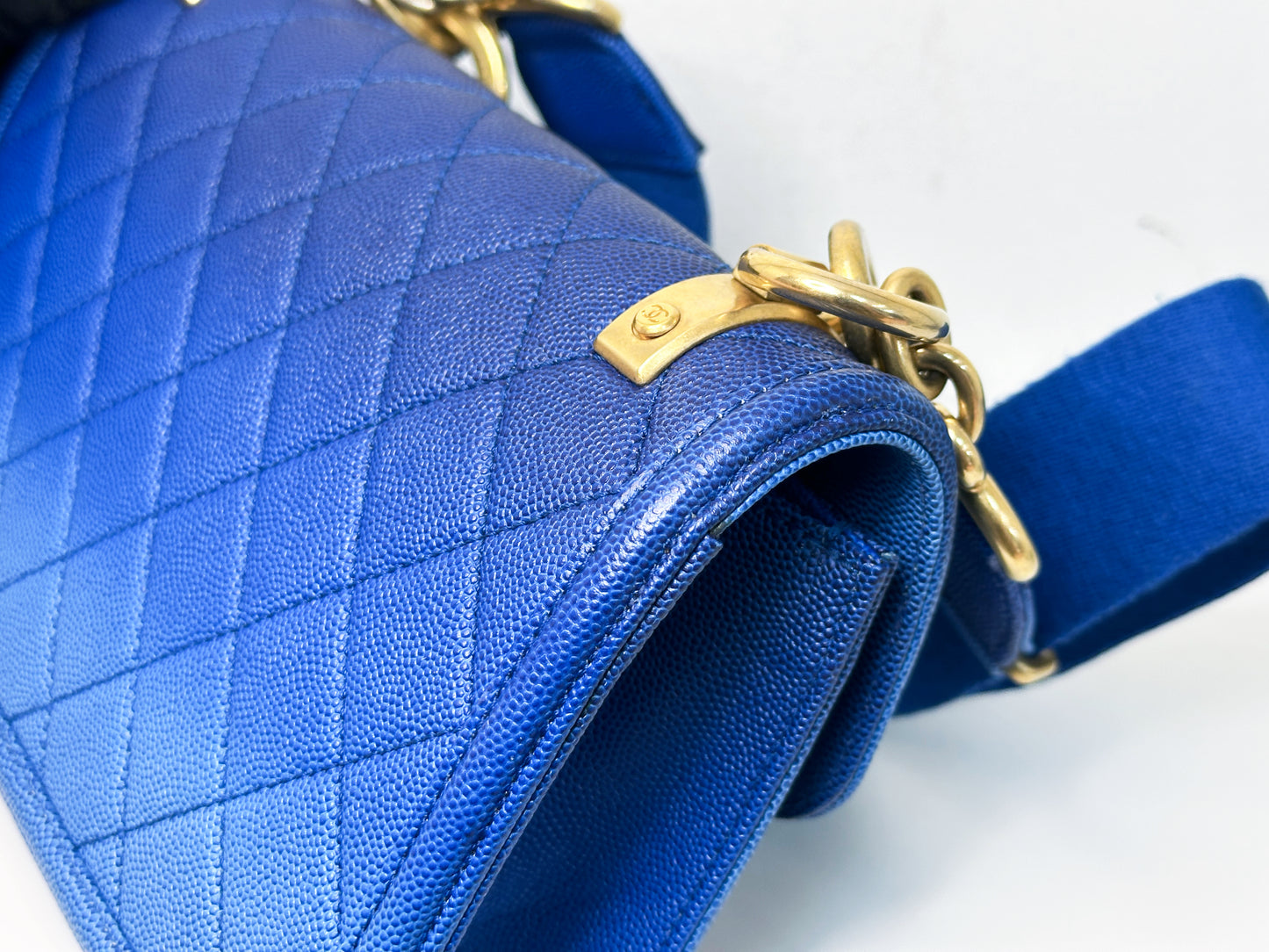 CHANEL Caviar Quilted Small Sunset On The Sea Flap Blue 2721 holo card