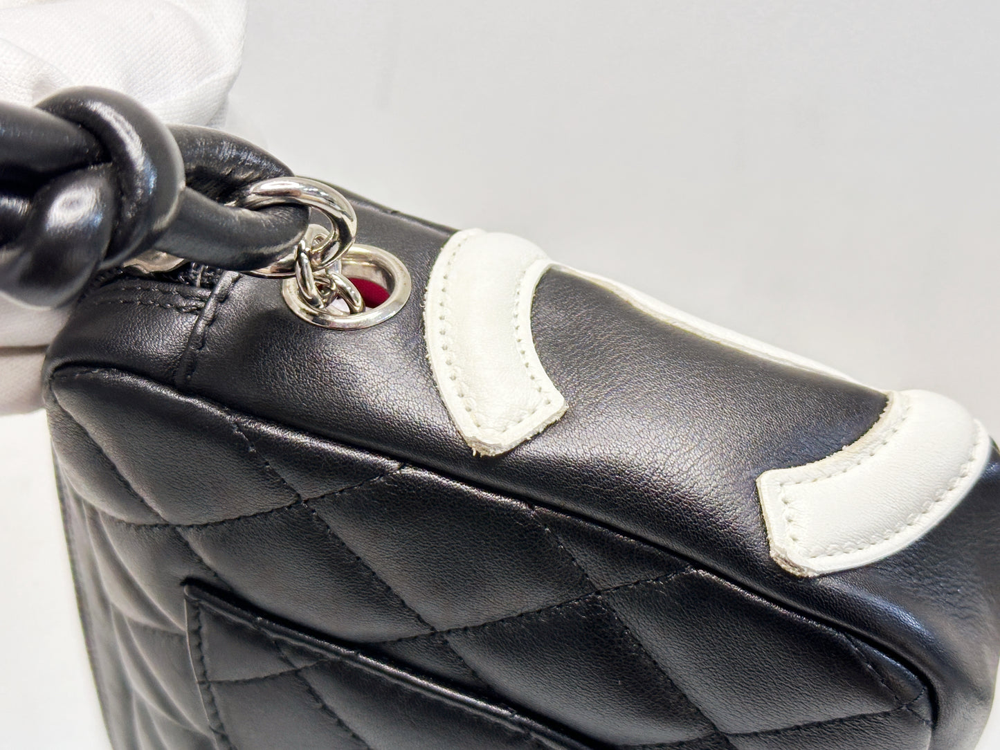 Chanel Calfskin Quilted Cambon Pochette Black White 92 holo card