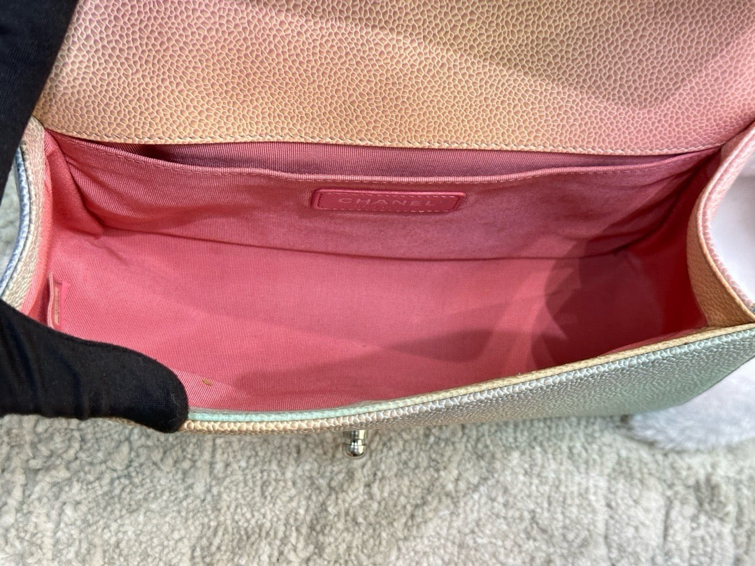 Chanel Medium Caviar Quilted Rainbow LeBoy Flap Pink Multicolor