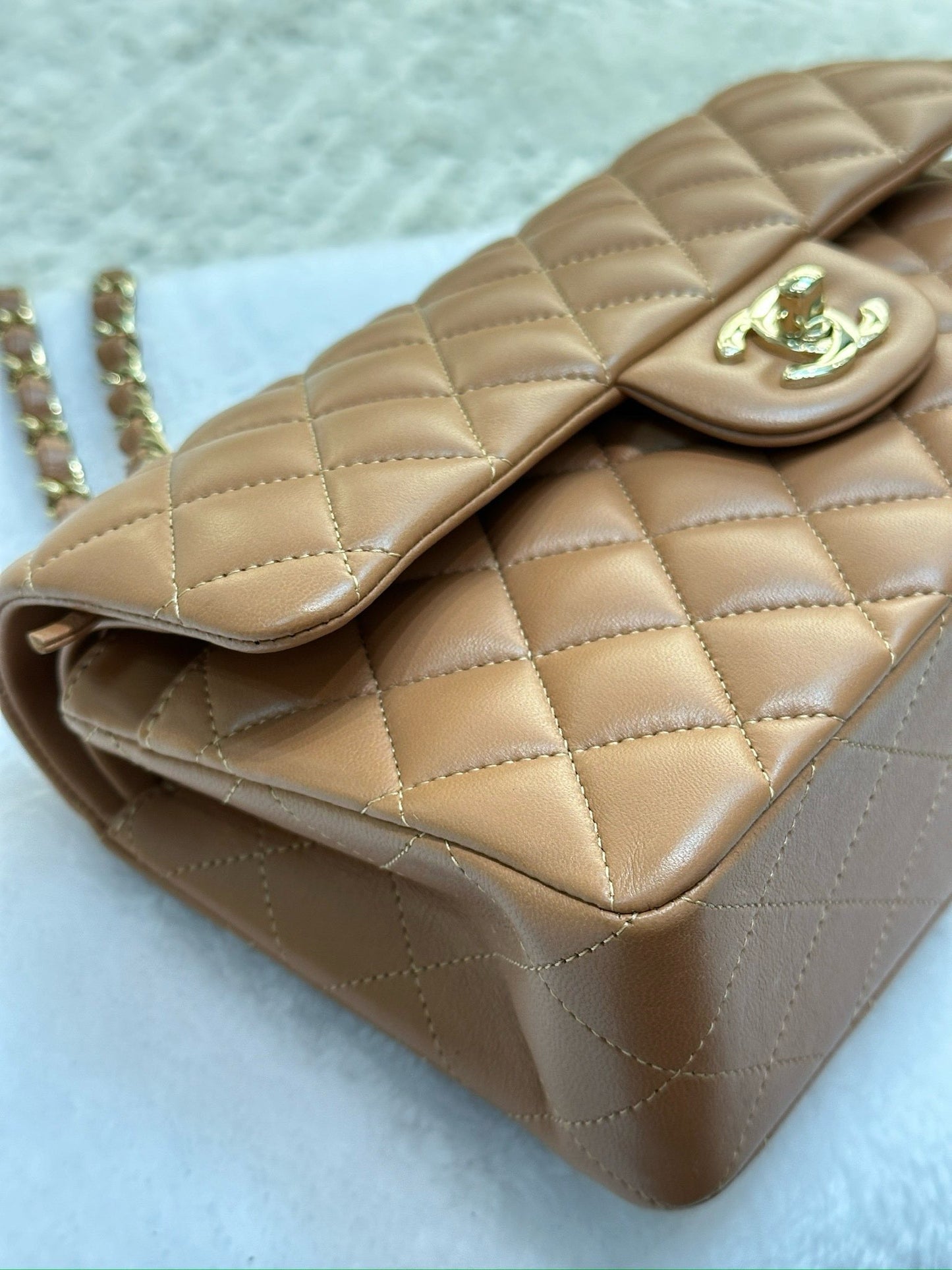 Chanel Small Lambskin Classic Double Flap Bag Dark Beige LGHW