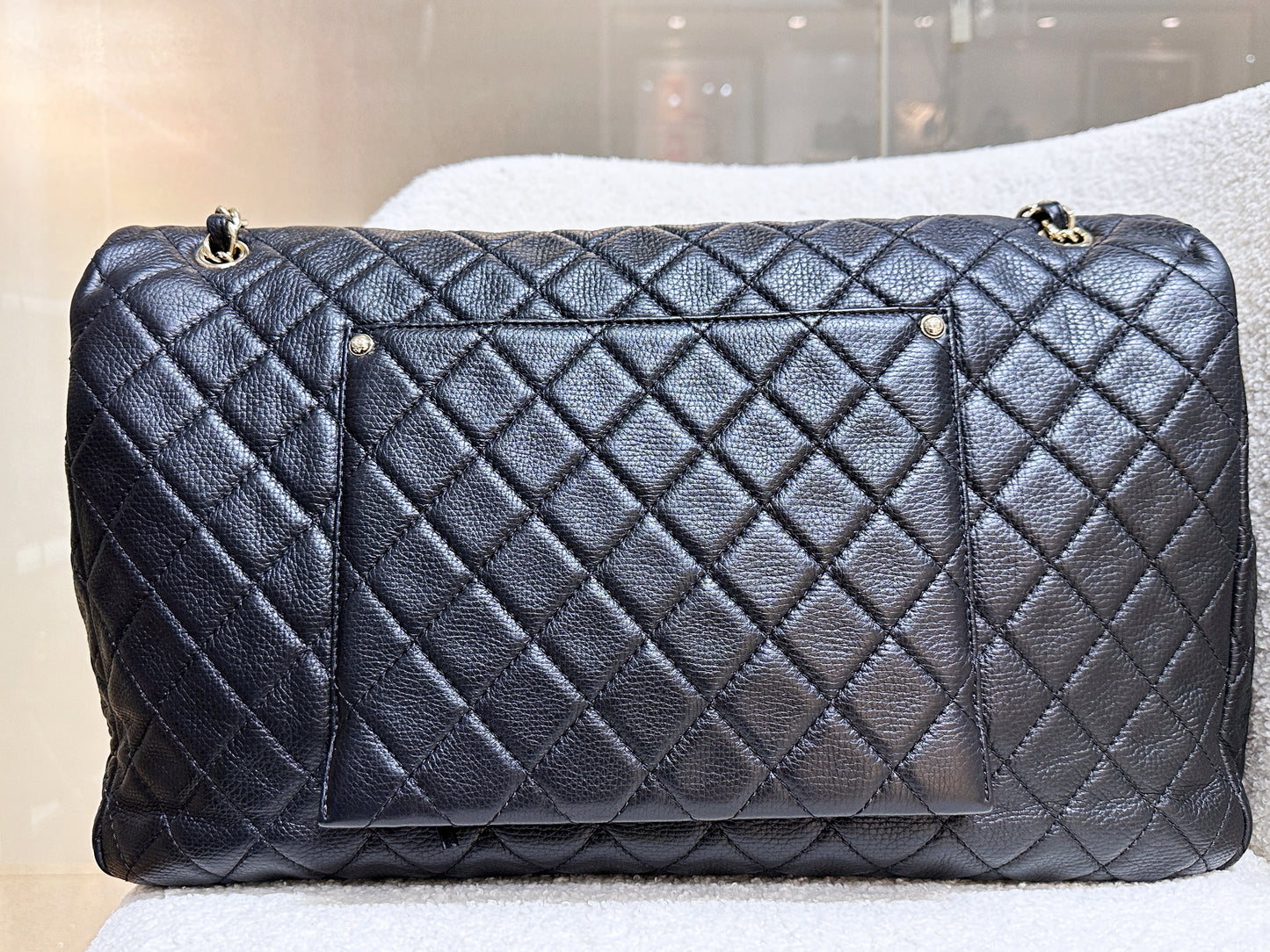 Chanel 2017 Calfskin Quilted XXL Travel Flap shoulder bag Black GHW 2354 holo card