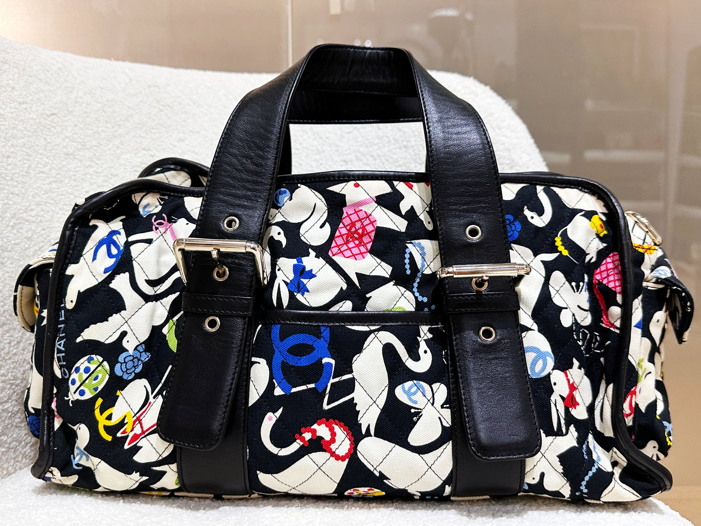Chanel Canvas Baby Animals Diaper Bag Black 1119 holo card