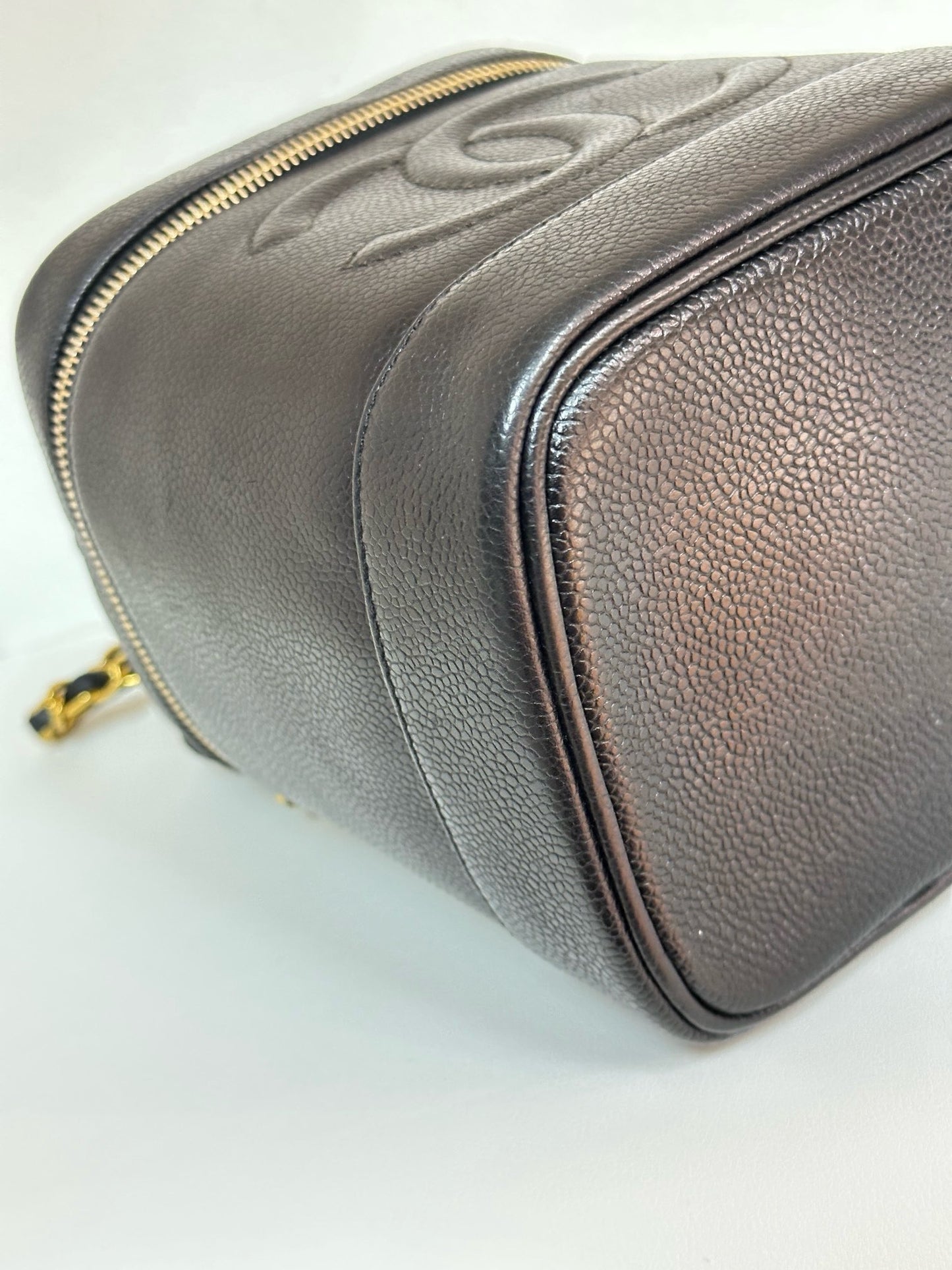 Chanel Vintage Vanity Case Black Caviar GHW 2 holo card