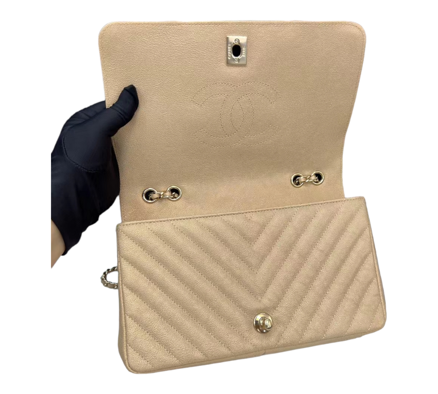 Chanel gold chevron flap bag Golden
