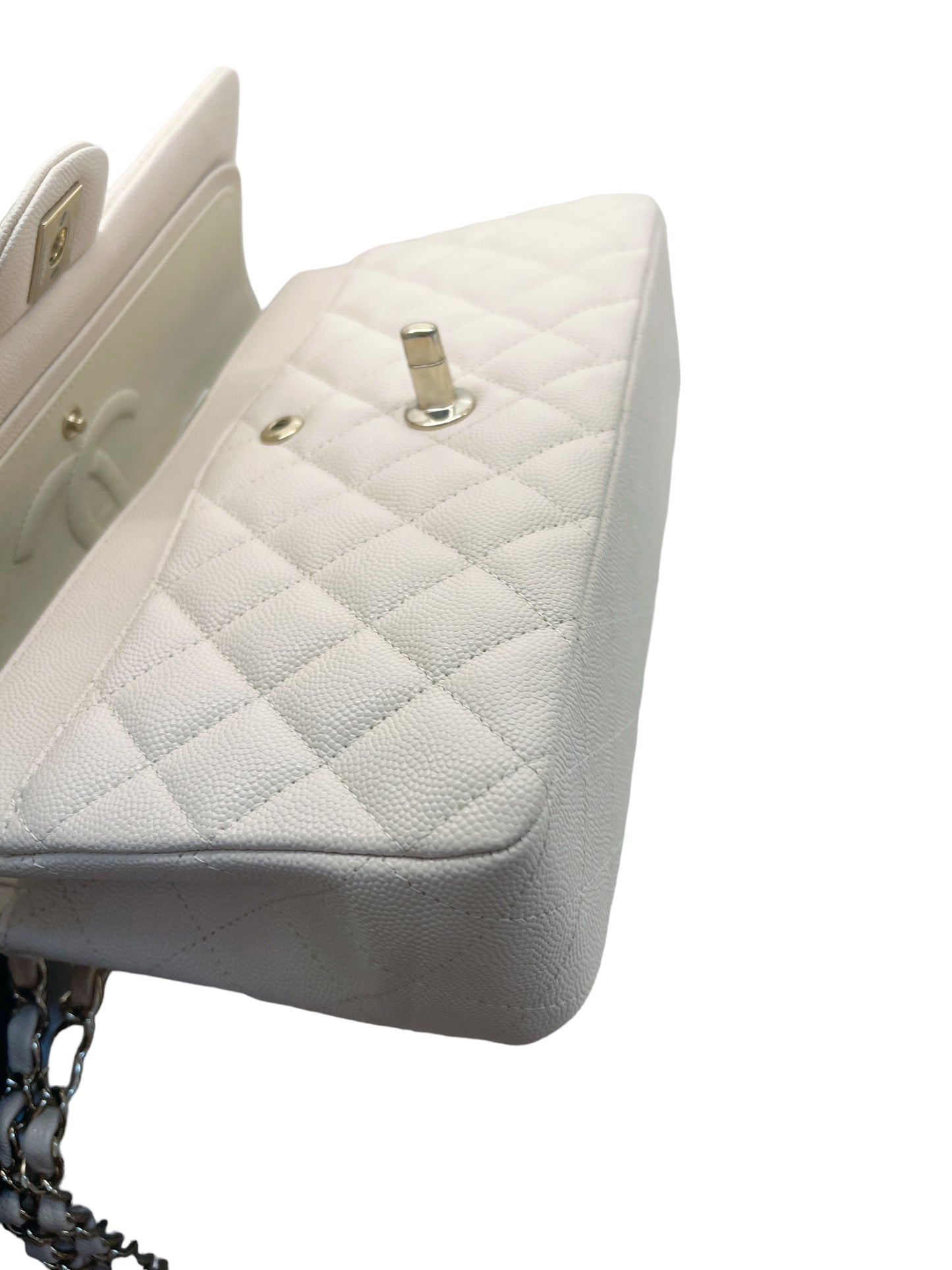 Chanel Medium Classic Quilted Flap Light Ivory Beige Caviar Gold Hardware 20C