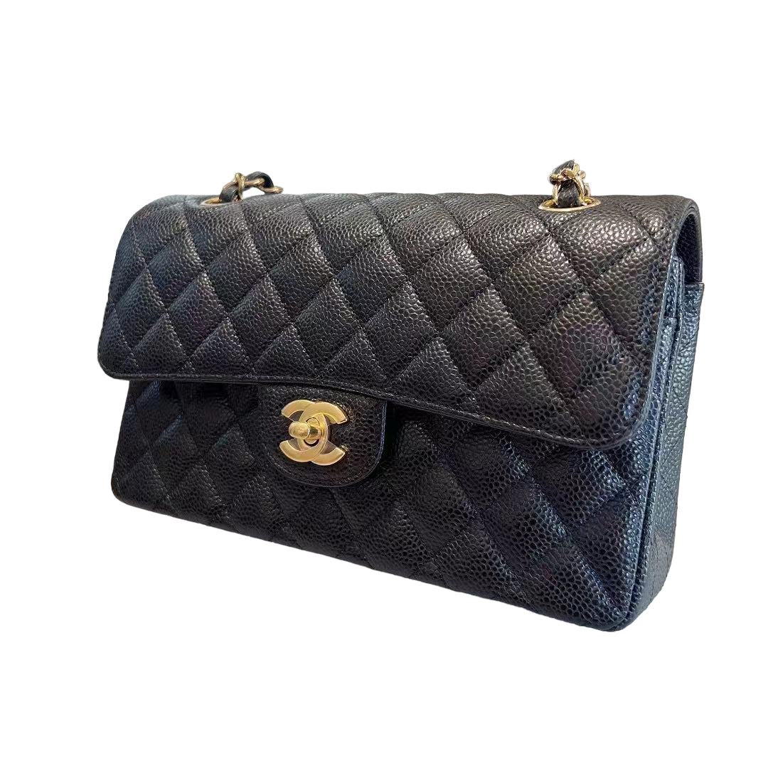 Chanel Classic Small Flap Bag Black Grained Calfskin & Gold-Tone MetalBlack