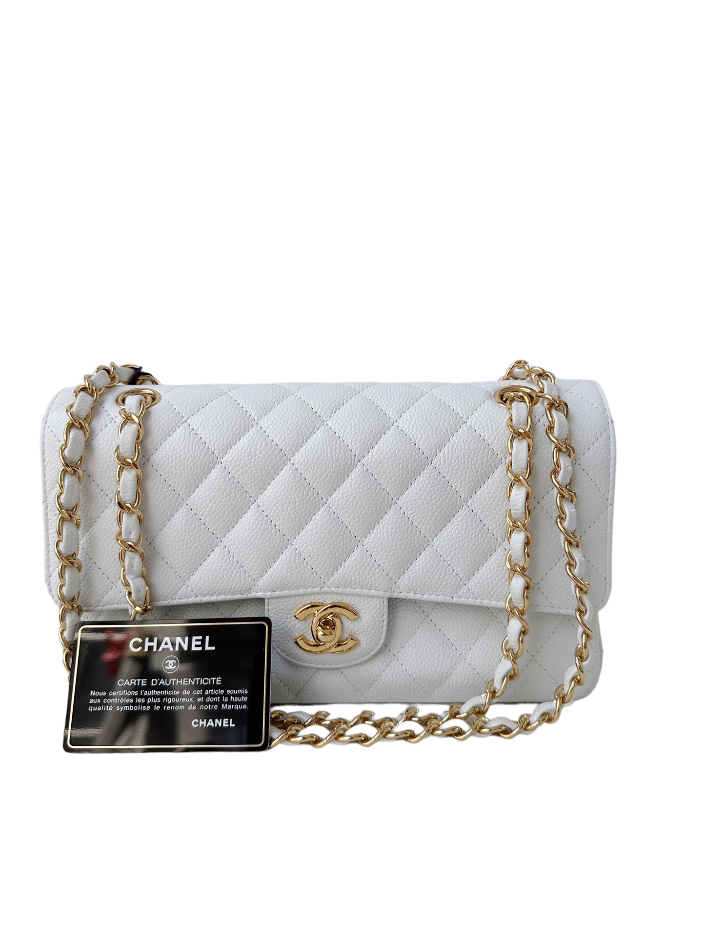 Chanel Classic Medium Age Gold White Flap Bag