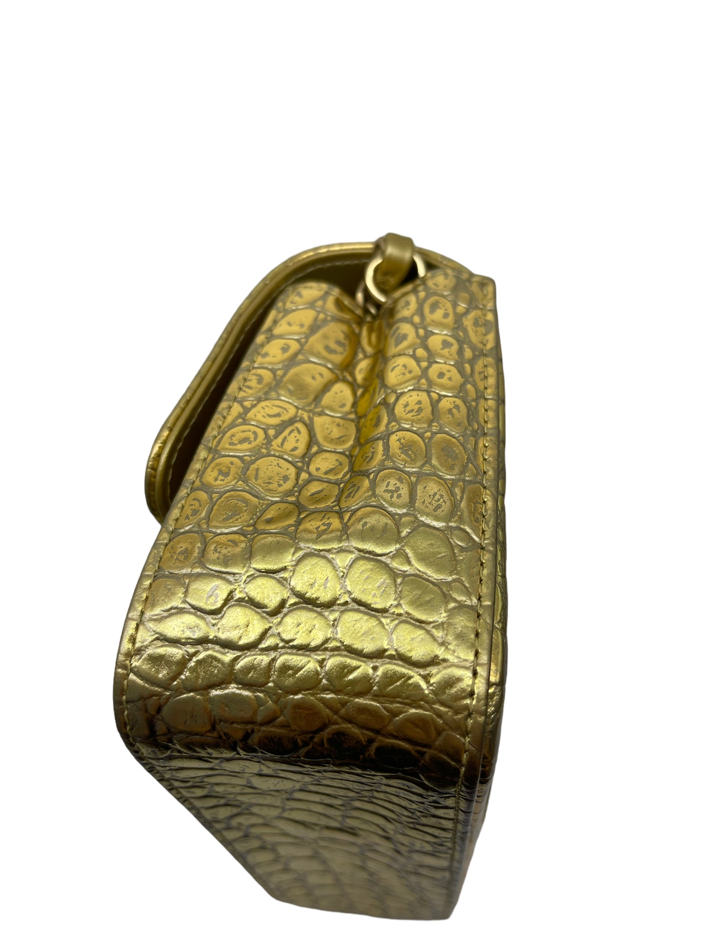 Chanel Flap Bag Metallic Crocodile Emobssed Calfskin Gold-tone Mini Gold