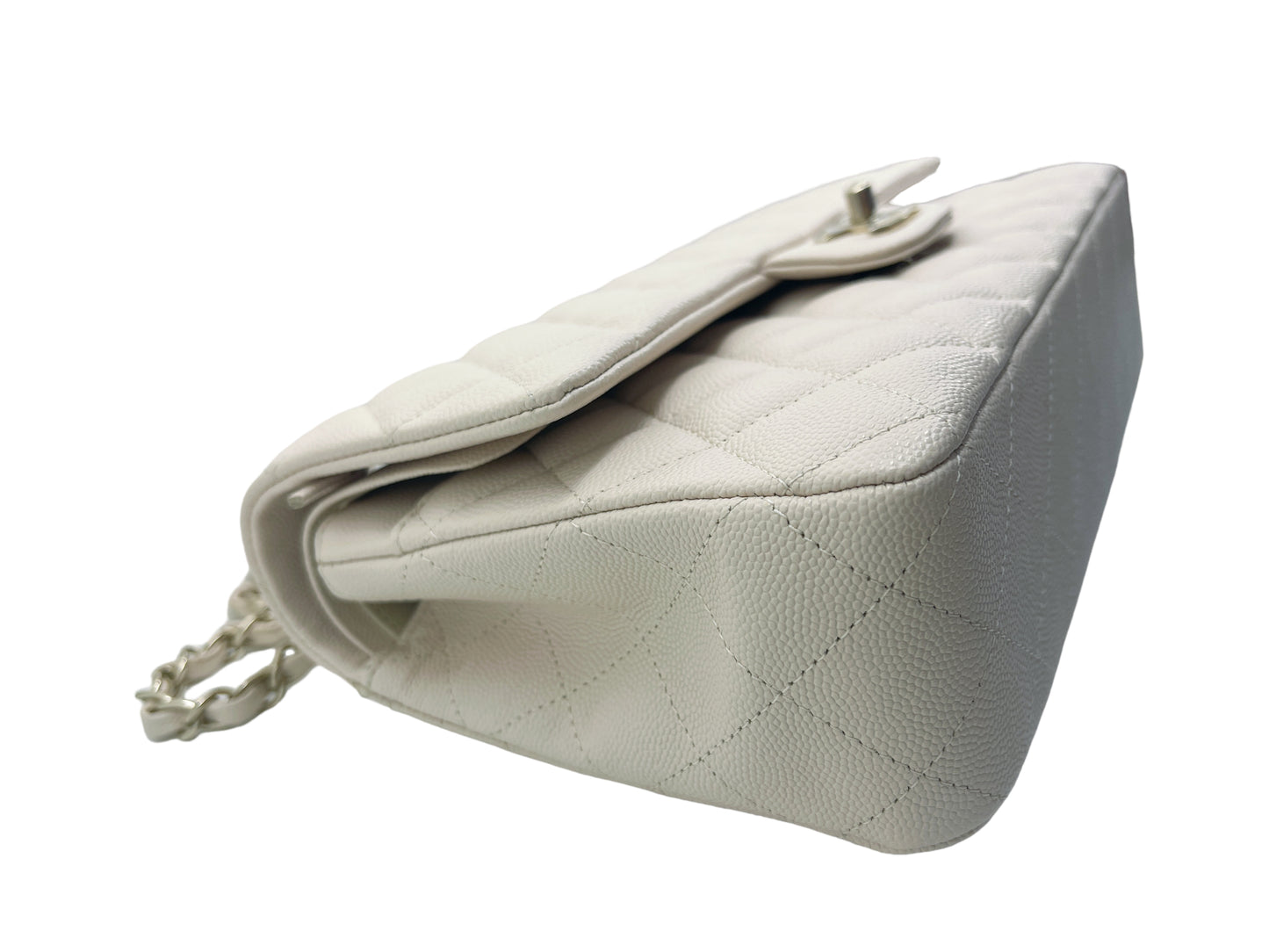 Chanel Medium Classic Quilted Flap Light Ivory Beige Caviar Gold Hardware 20C