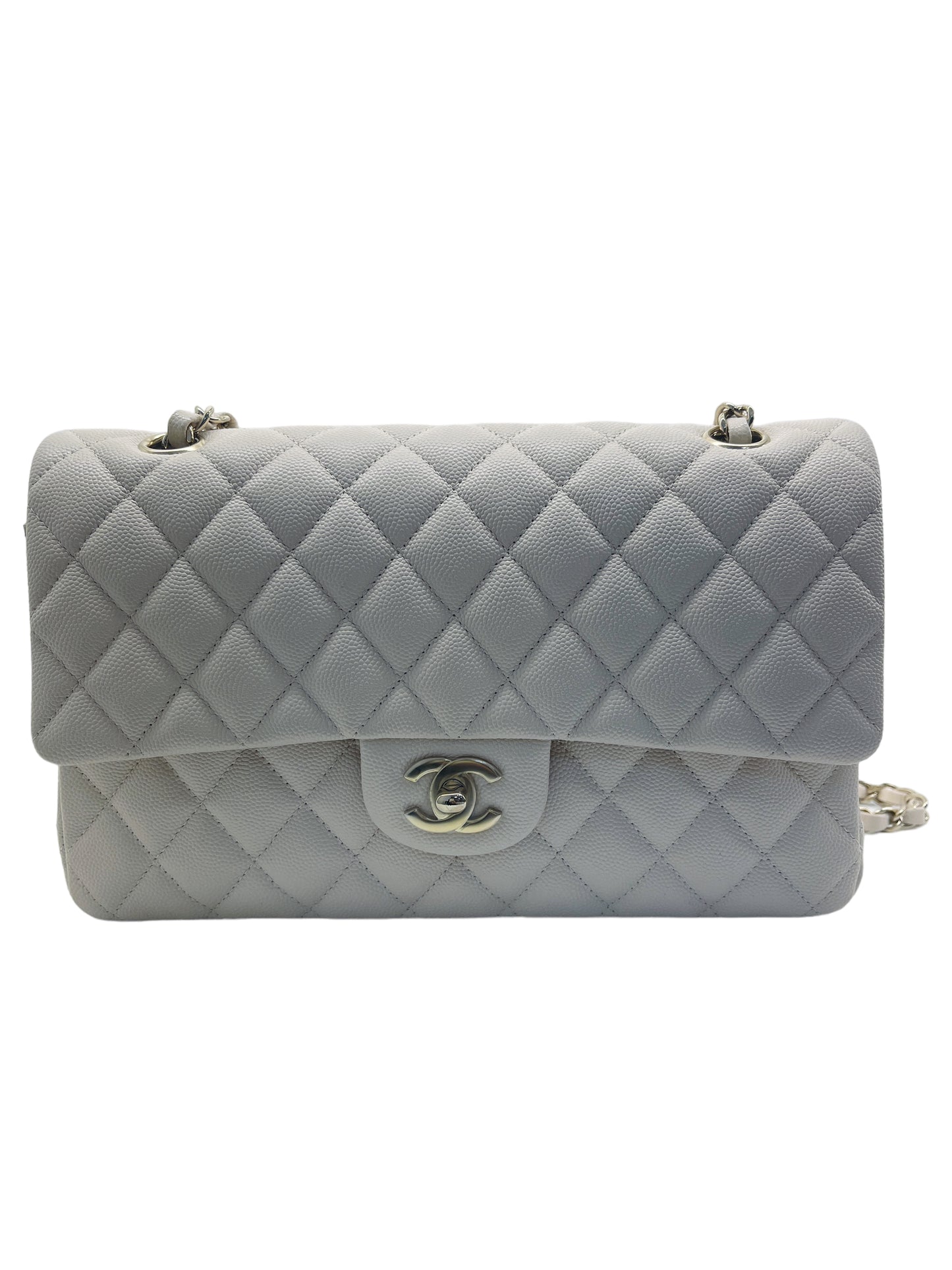 Chanel Medium Classic Quilted Flap Light Ivory Beige Caviar Gold Hardware 20C