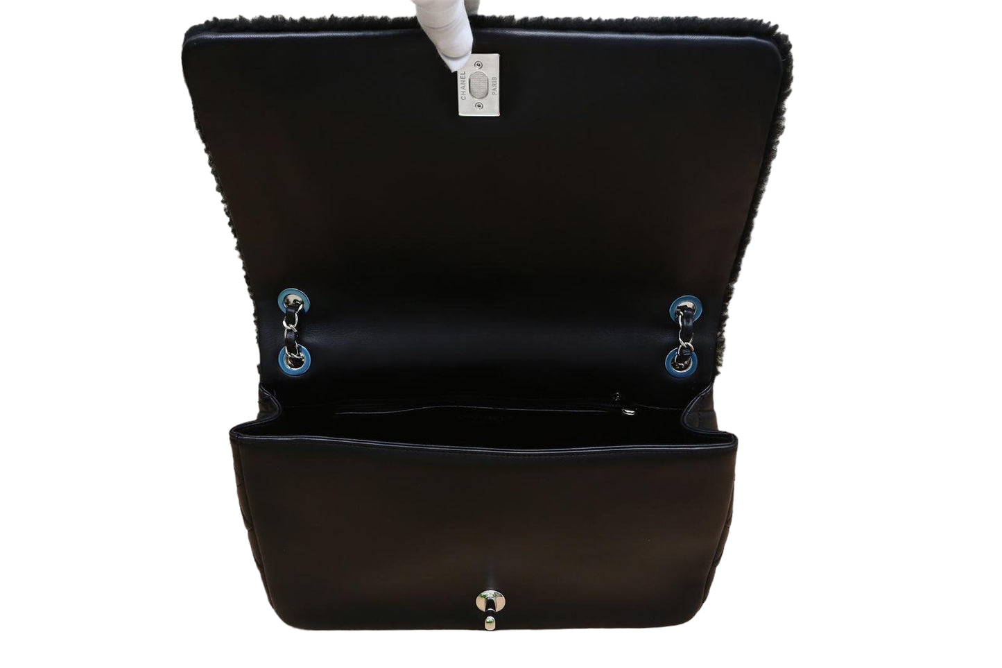 CHANEL 2014 SUPERMARKET COMIC BLACK MULTICOLOR SHEARLING FLAP BAG