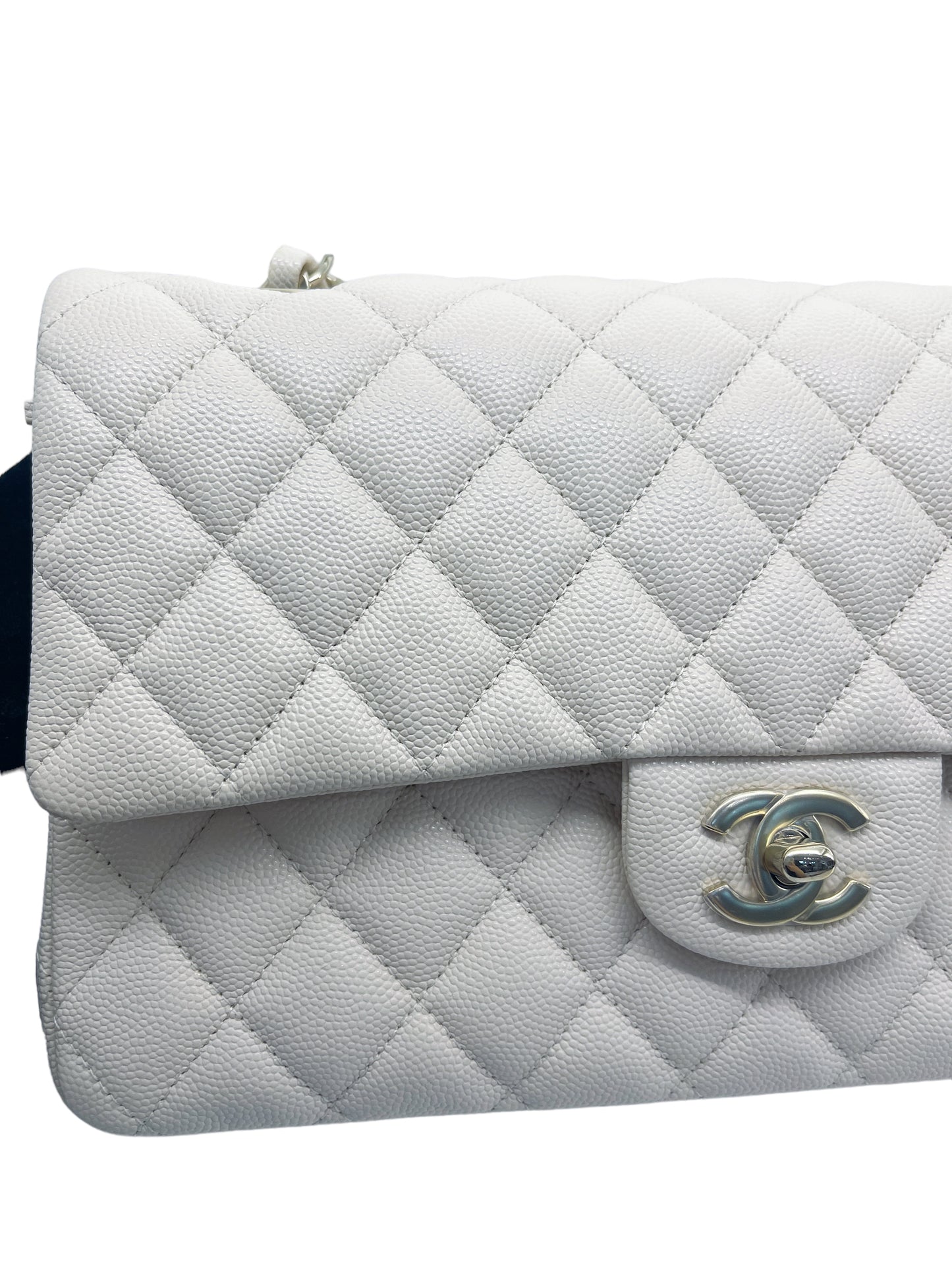 Chanel Medium Classic Quilted Flap Light Ivory Beige Caviar Gold Hardware 20C