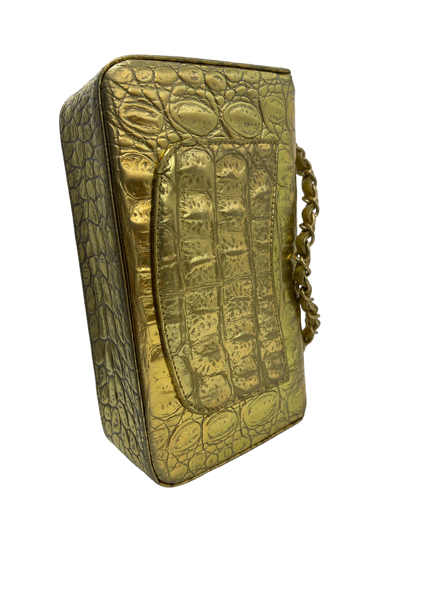 Chanel Flap Bag Metallic Crocodile Emobssed Calfskin Gold-tone Mini Gold
