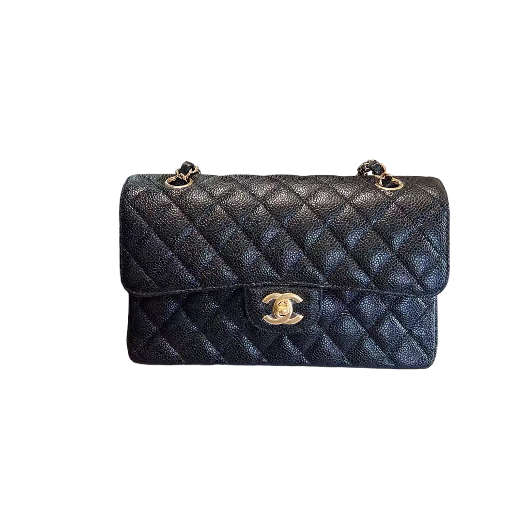 Chanel Classic Small Flap Bag Black Grained Calfskin & Gold-Tone MetalBlack