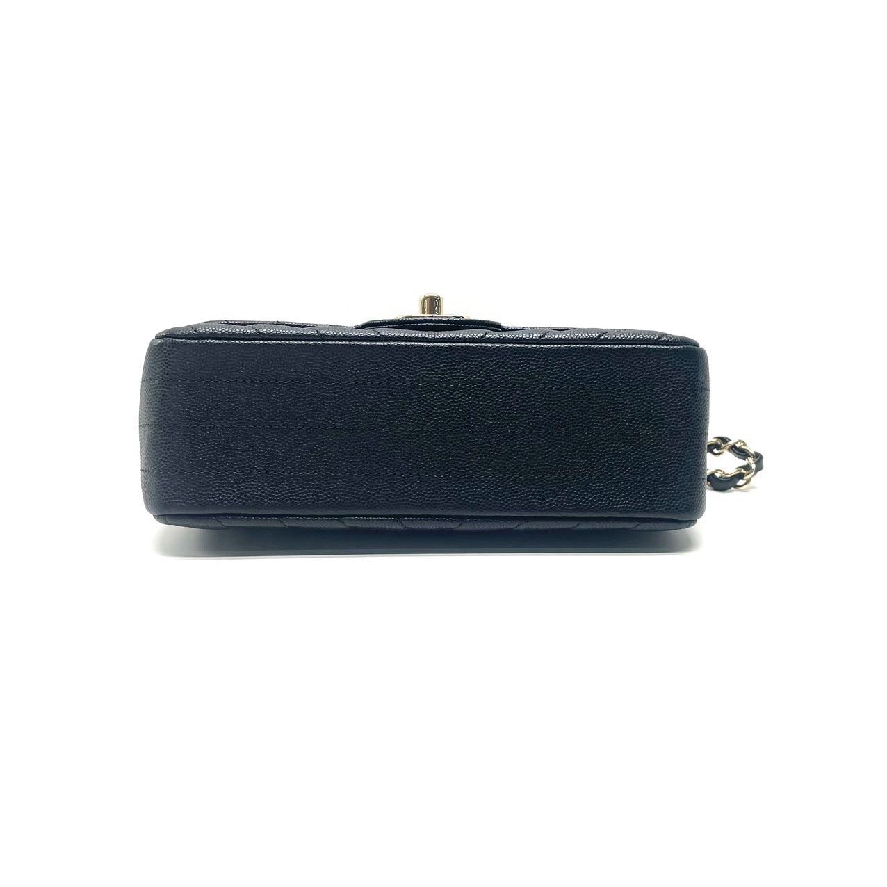 Chanel 18B Classic Mini Rectangular Black Chevron Caviar with light gold hardware