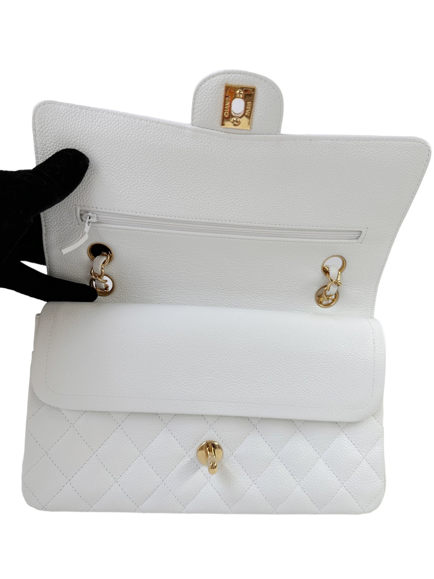 Chanel Classic Medium Age Gold White Flap Bag