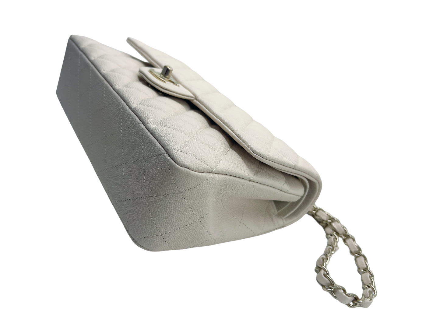 Chanel Medium Classic Quilted Flap Light Ivory Beige Caviar Gold Hardware 20C