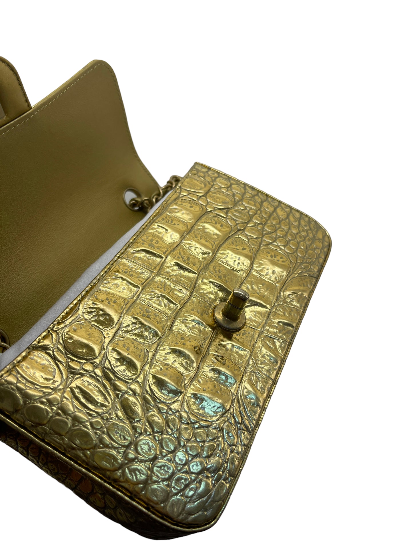 Chanel Flap Bag Metallic Crocodile Emobssed Calfskin Gold-tone Mini Gold