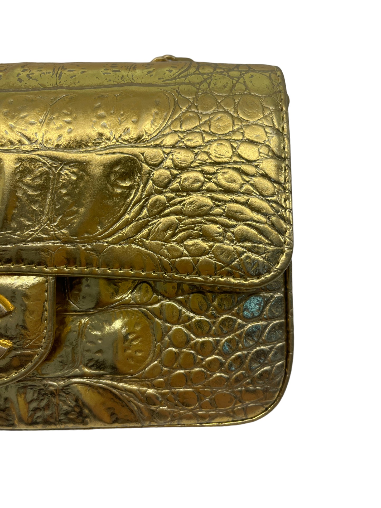 Chanel Flap Bag Metallic Crocodile Emobssed Calfskin Gold-tone Mini Gold