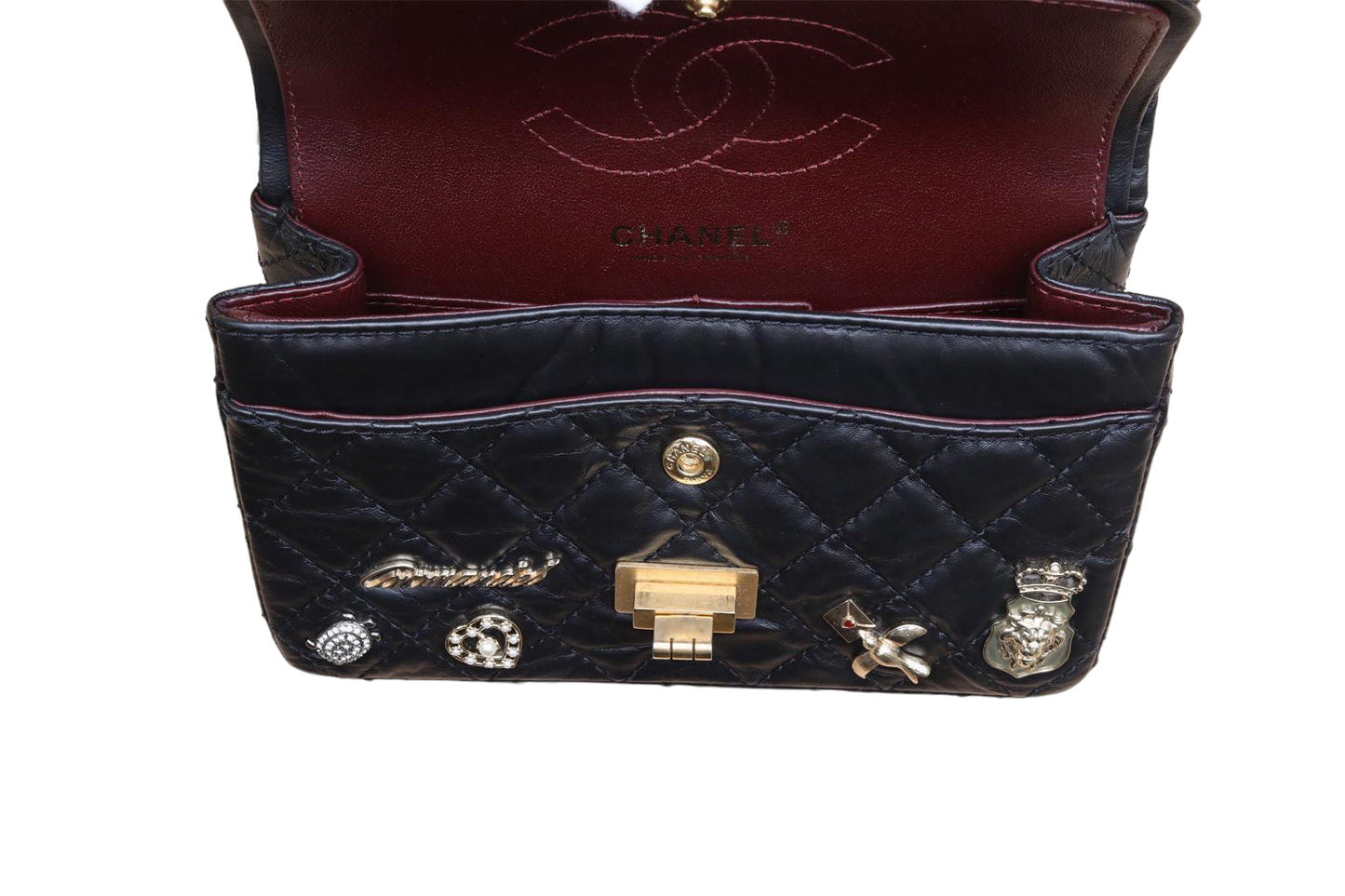 Black Quilted Aged Calfskin Paris-Cosmopolite Lucky Charms 225 Reissue Double Flap Antique Gold Hardware, 2017